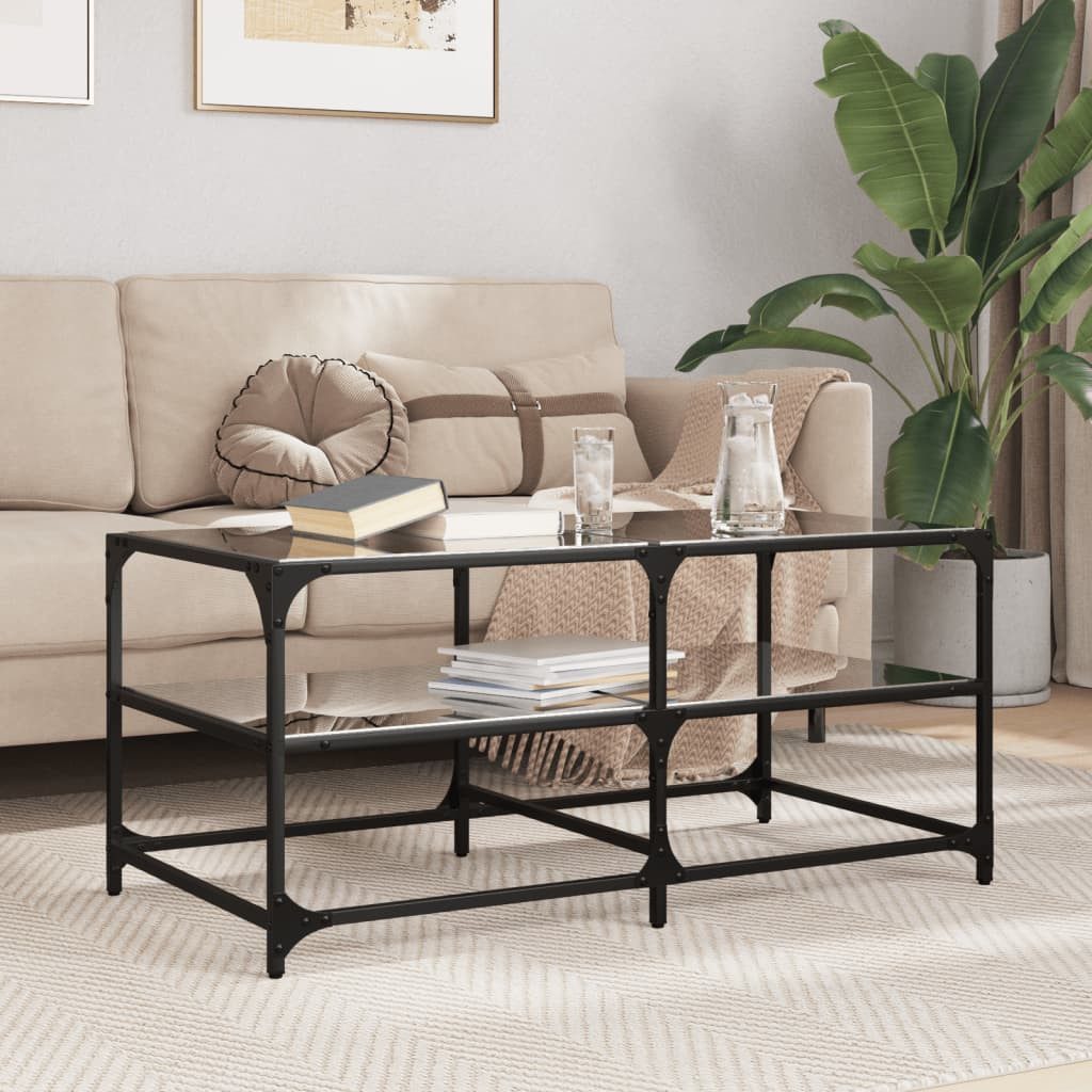 vidaXL Couchtisch Couchtisch mit Glasplatte Schwarz 98,5x50x45 cm Stahl (1-St)