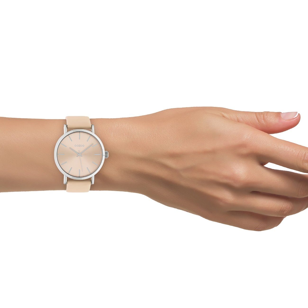 Quarzuhr 42mm), groß Fashion Armbanduhr Oozoo beige, Lederarmband OOZOO rund, OOZOO Damen Timepieces, Damenuhr (ca.