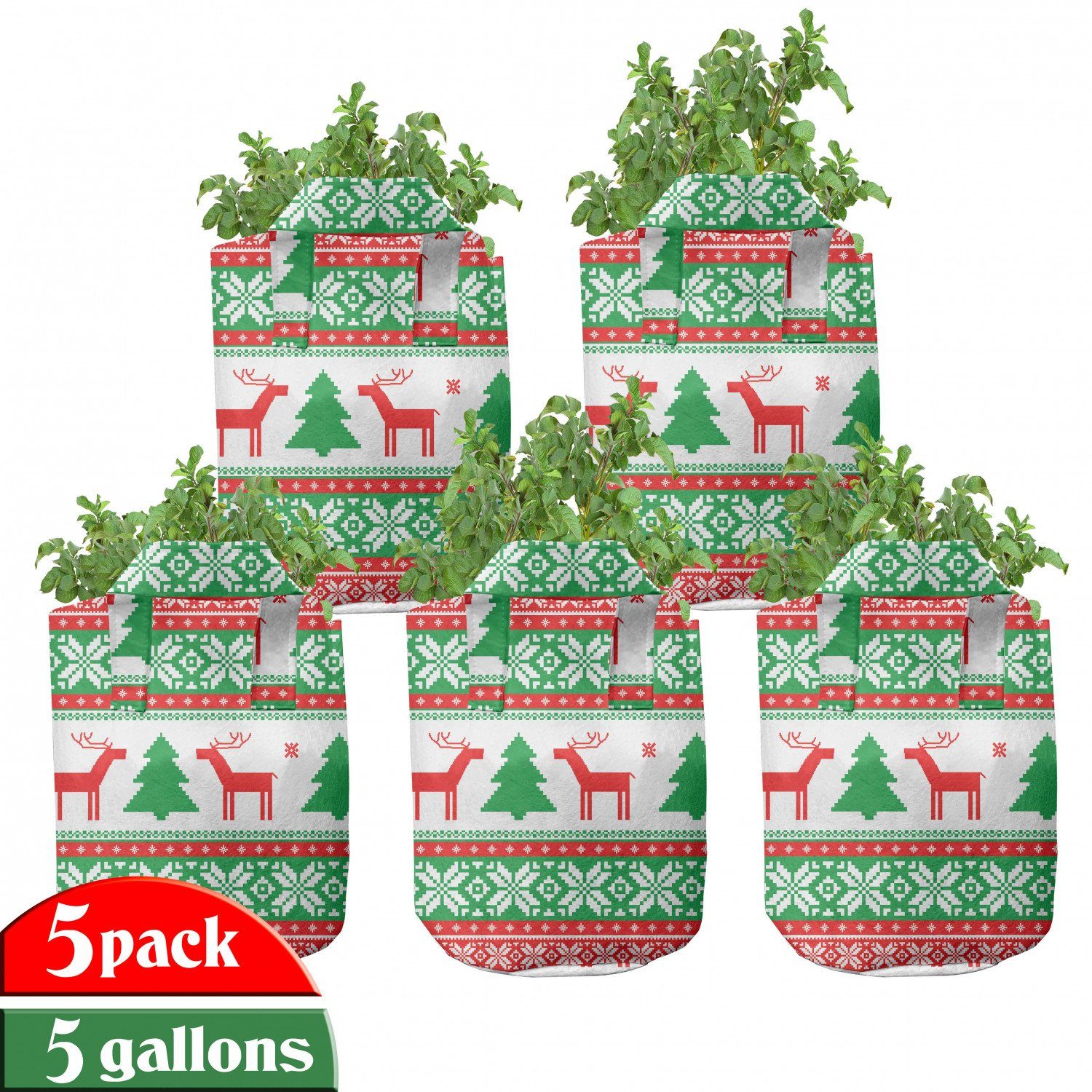 Abakuhaus Pflanzkübel hochleistungsfähig Stofftöpfe mit Griffen für Pflanzen, Weihnachten Ferienzeit Deer
