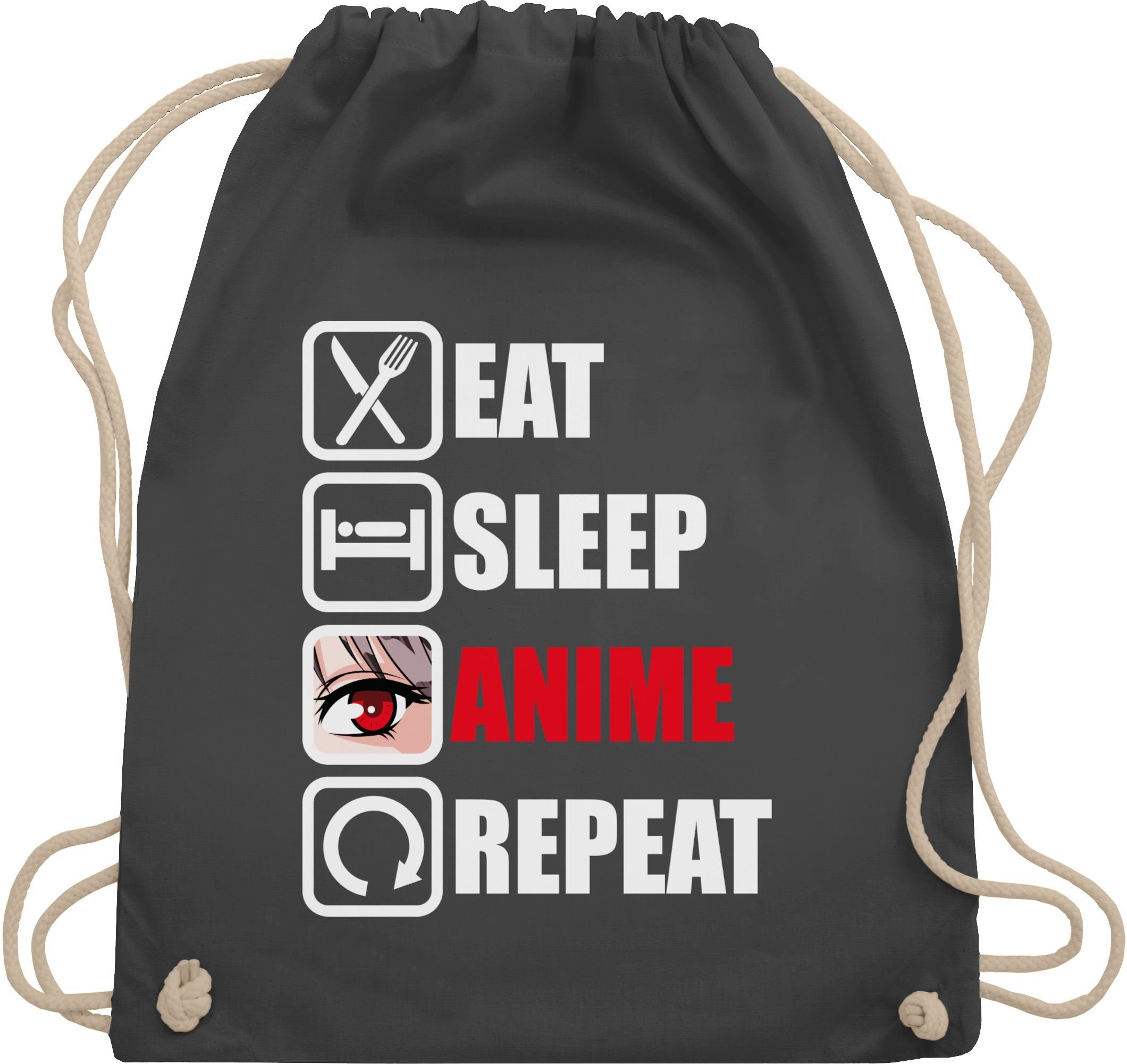 Shirtracer Turnbeutel Eat Anime 2 - repeat Dunkelgrau weiß, Anime Geschenke sleep