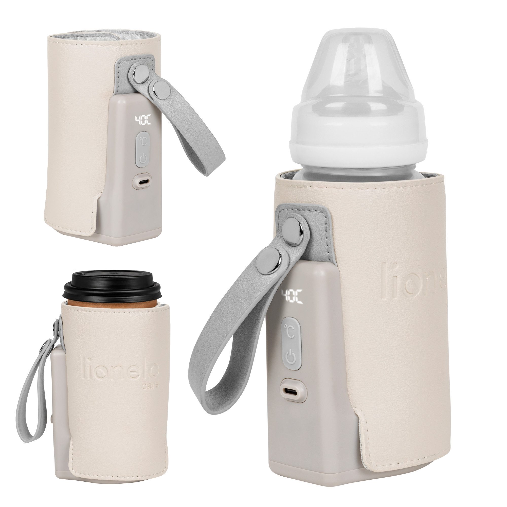 lionelo Babyflaschenwärmer THERMUP GO PLUS, Schnelles Erhitzen - 5 Temperaturen/3000mAh/USB-C