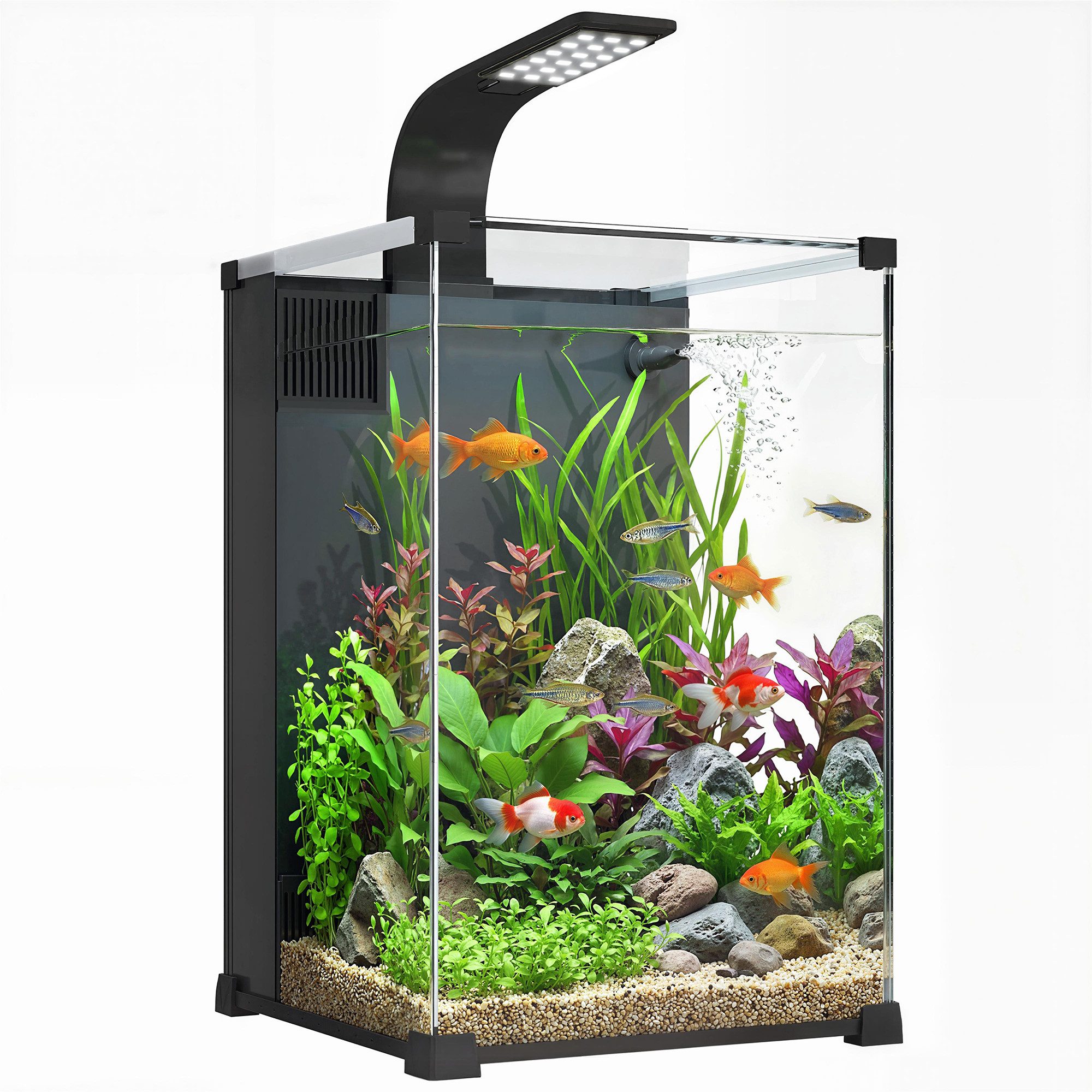 PawHut Aquarium 36L Fischtank mit LED-Beleuchtung Filtersystem Pumpe Zirkulation, für Fische & Pflanzen 30 x 30 x 45,5 cm Schwarz