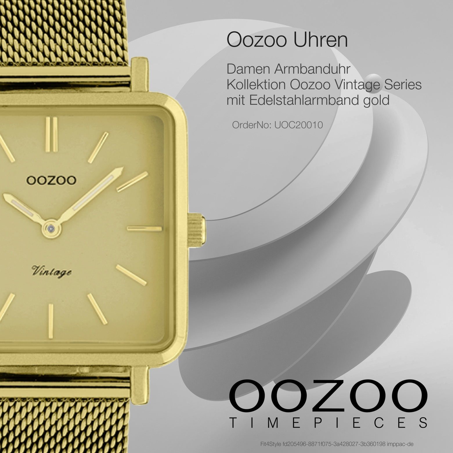 Armbanduhr gold klein OOZOO (ca. Fashion-Style Edelstahlarmband, Analog, eckig, Damen Oozoo Quarzuhr Damenuhr 29mm)