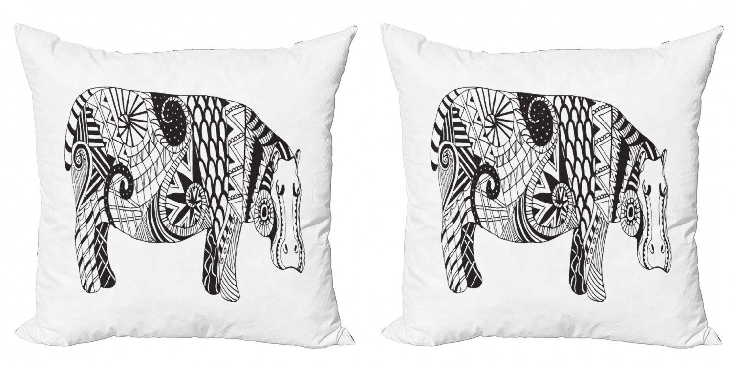 Geometrische Modern (2 Stück), Ornamente Hippo Nilpferd Kissenbezüge Doppelseitiger Accent Abakuhaus Digitaldruck,