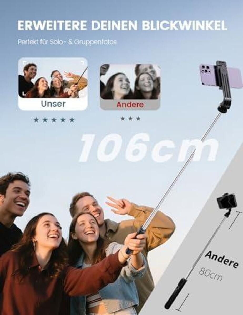 FELIXLEO Selfie-Stick Selfie Stick Stativ mit Fernbedienung 360 Drehbar Smartphone