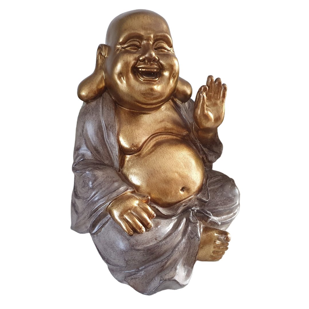 Dekofigur Große sitzende Buddha Figur mit dickem Bauch gold 30 cm, Deko Buddha