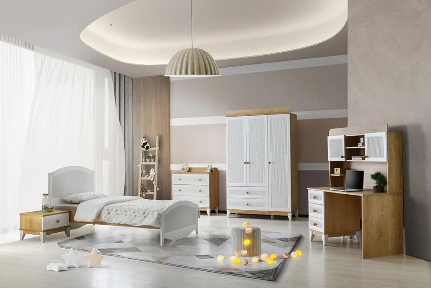 Xlmoebel Jugendzimmer-Set Mädchen Jugendzimmer Set in modernem Design mit Holzoptik, (5-tlg., Schlafzimmer-Set), Hergestellt in Europa