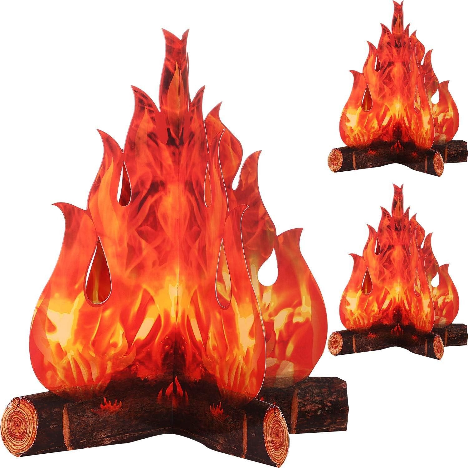LuxusKollektion Kaminofen-Erweiterungssegmet 3D Flammenfackel Mittelalter-Lagerfeuer aus Karton 3er Set