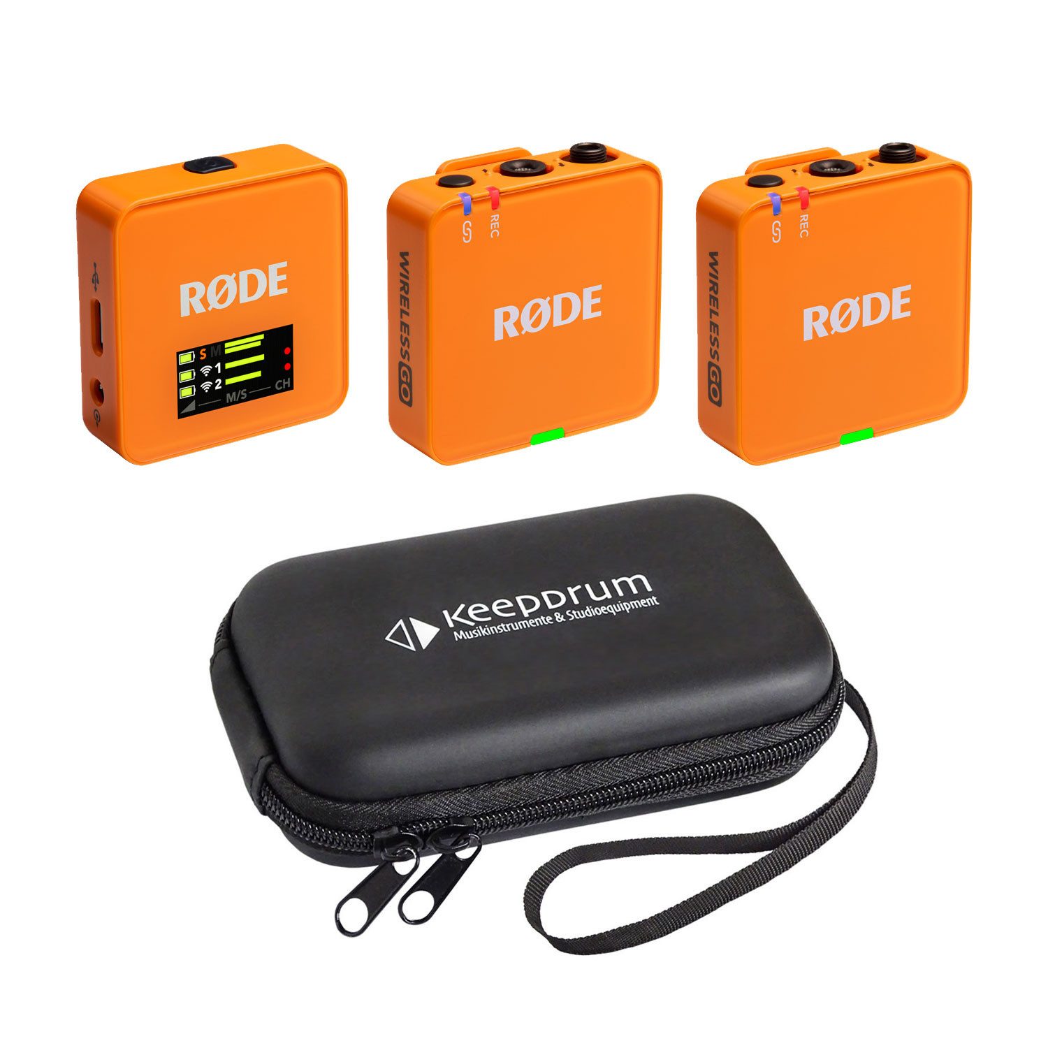 Rode Mikrofon-Funksystem Wireless GO Gen 3 Orange mit Softcase Digitales Aufnahmegerät
