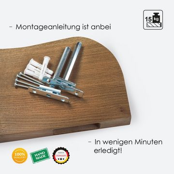 Rikmani Wandregal Holz Eiche massiv - Handgefertigtes Regal mit geschwungener Kante NEMO, Made in Germany