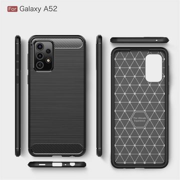 CoverKingz Handyhülle Hülle für Samsung Galaxy A52/A52 5G/A52s 5G Handyhülle Case Silikon 16,5 cm (6,5 Zoll), Handyhülle Bumper Silikoncover Softcase Carbonfarben