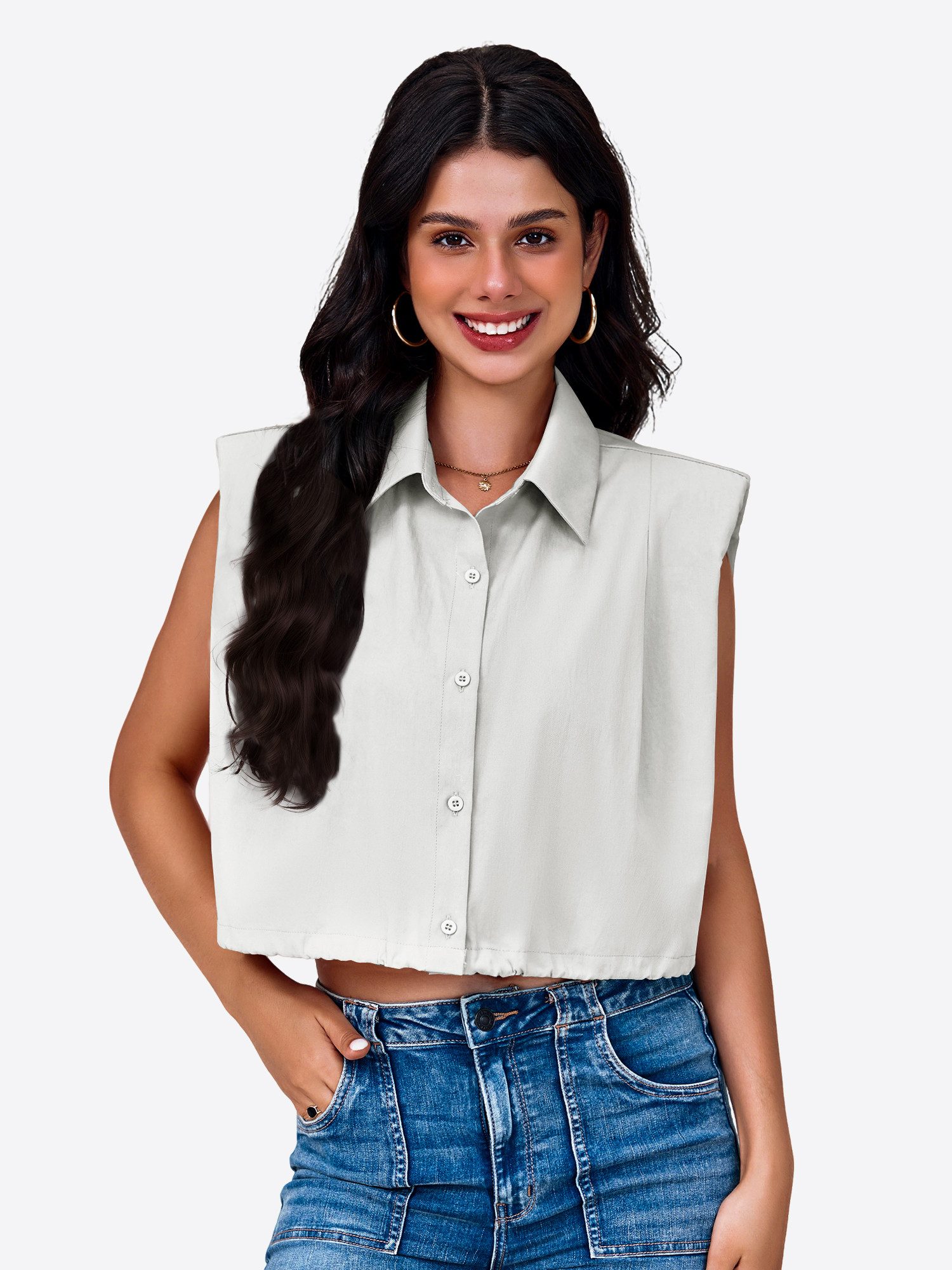 Imily Bela Hemdbluse Damen Blusenweste mit Hemdkragen (Packung, 1-tlg., 1per-Pack) mit Knöpfen