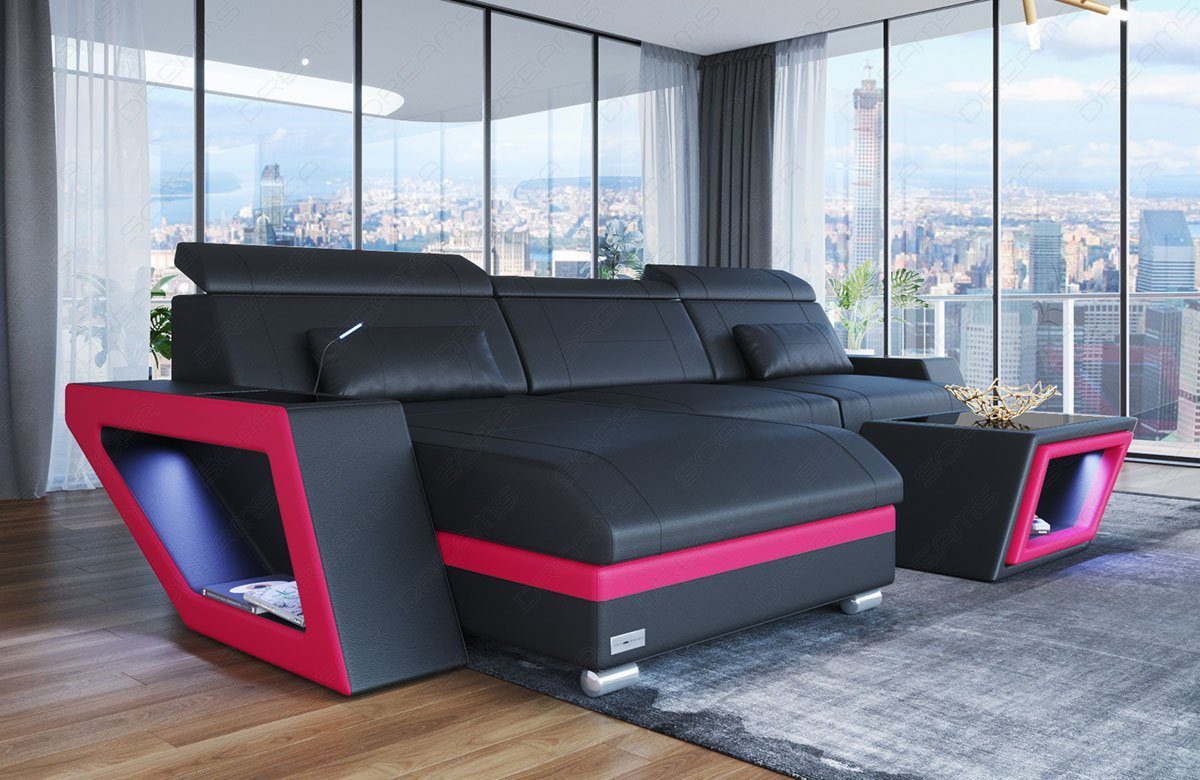 Sofa Dreams Ecksofa Ledersofa Couch Catania L Form Leder Sofa, mit LED, wah günstig online kaufen