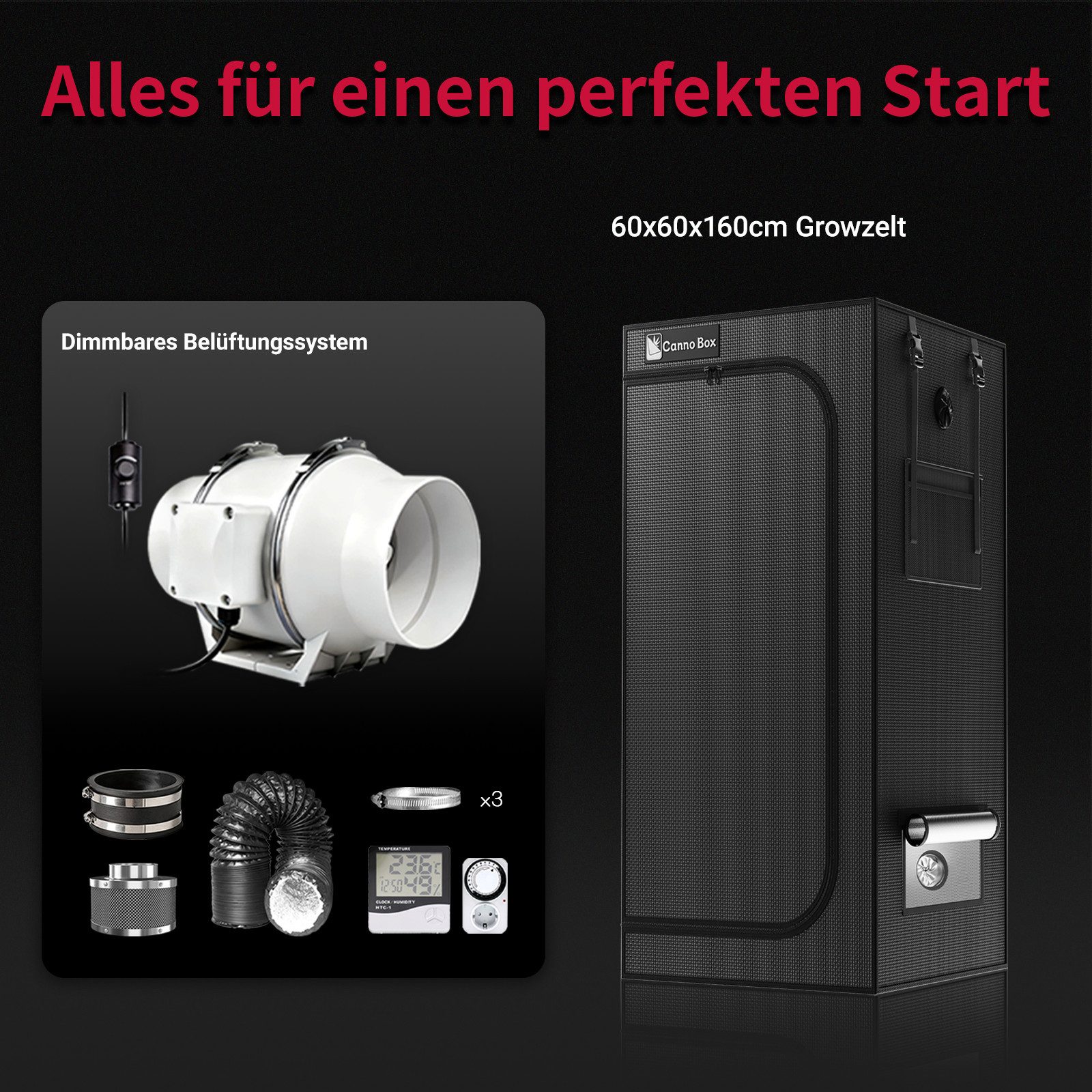 CannoBox Gewächshaus CannoBox Growbox 100/150mm Abluft Komplett Set Growzelt Indoor – Bild 2 von 5