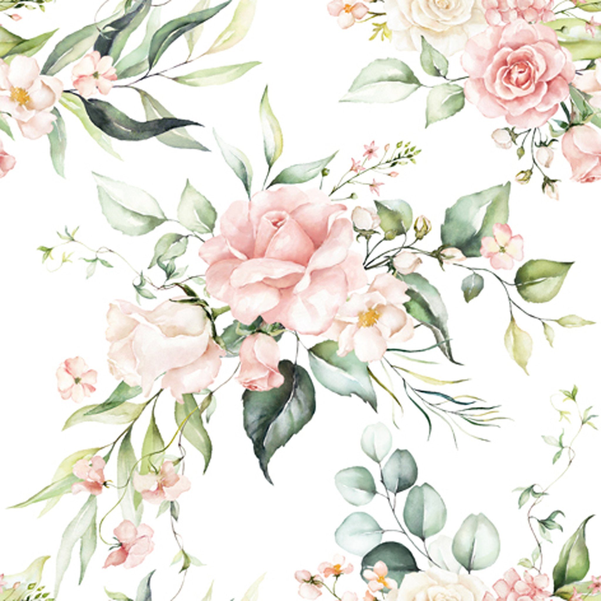 ti-flair Papierserviette, Servietten Papier 33x33cm 3-lagig mit Rosen Motiv 20 Stück Weiß / Rosa