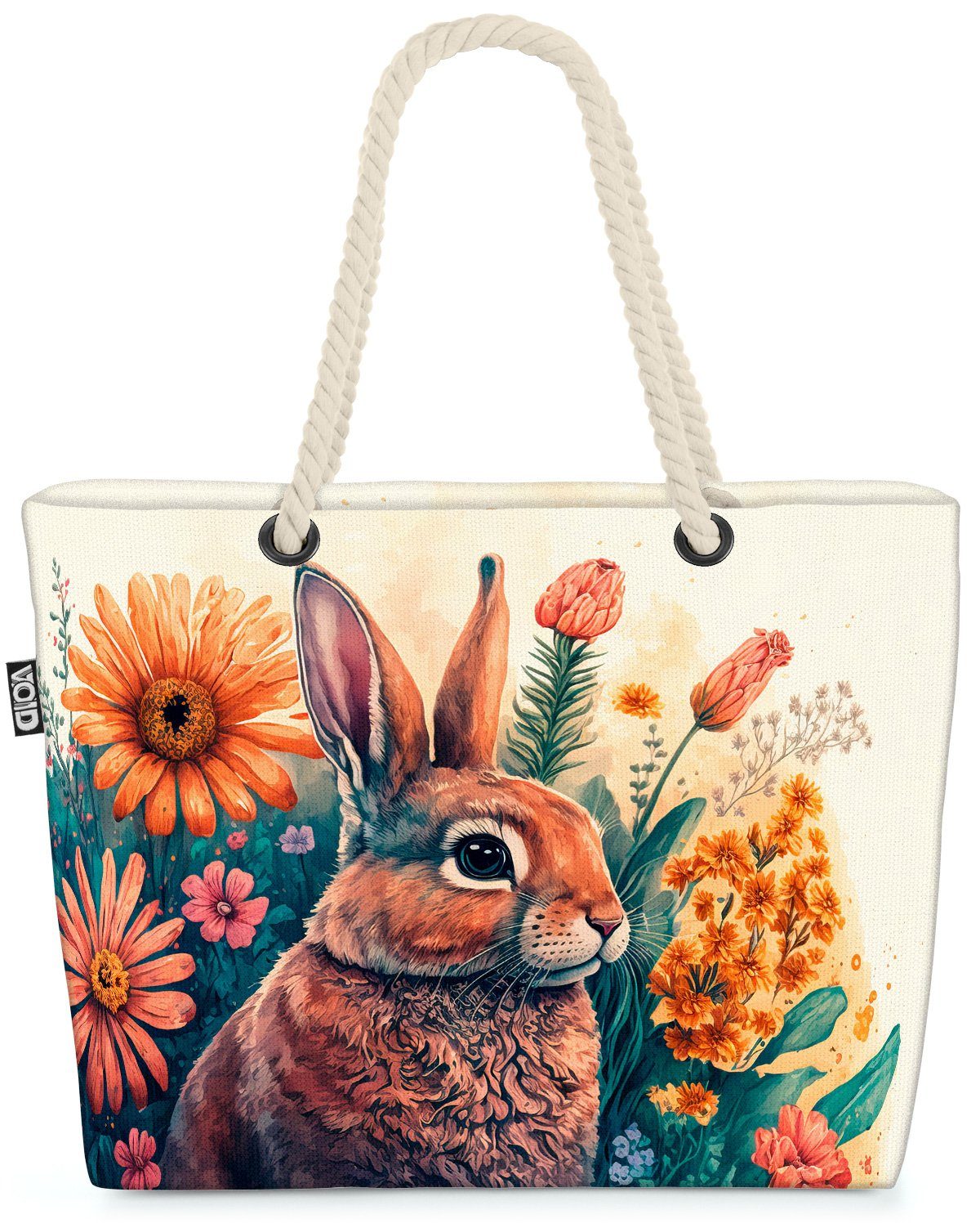 VOID Strandtasche (1-tlg), Osterhase Blumenwiese Tasche Einkaufstasche Ostern Beach Bag