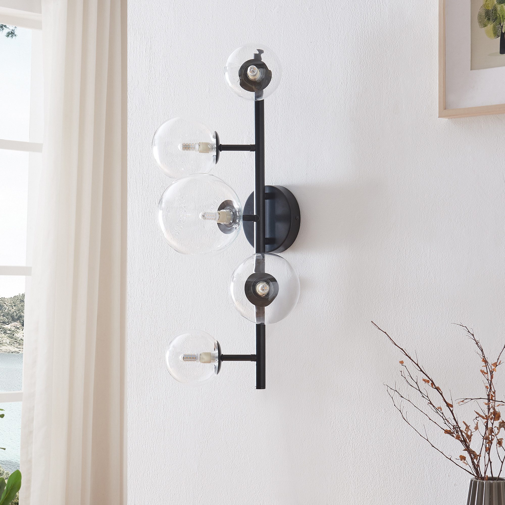 lux.pro Wandleuchte, ohne Leuchtmittel, »Makkor« 5-flammig Metall und Glas 62x35x24 cm Schwarz