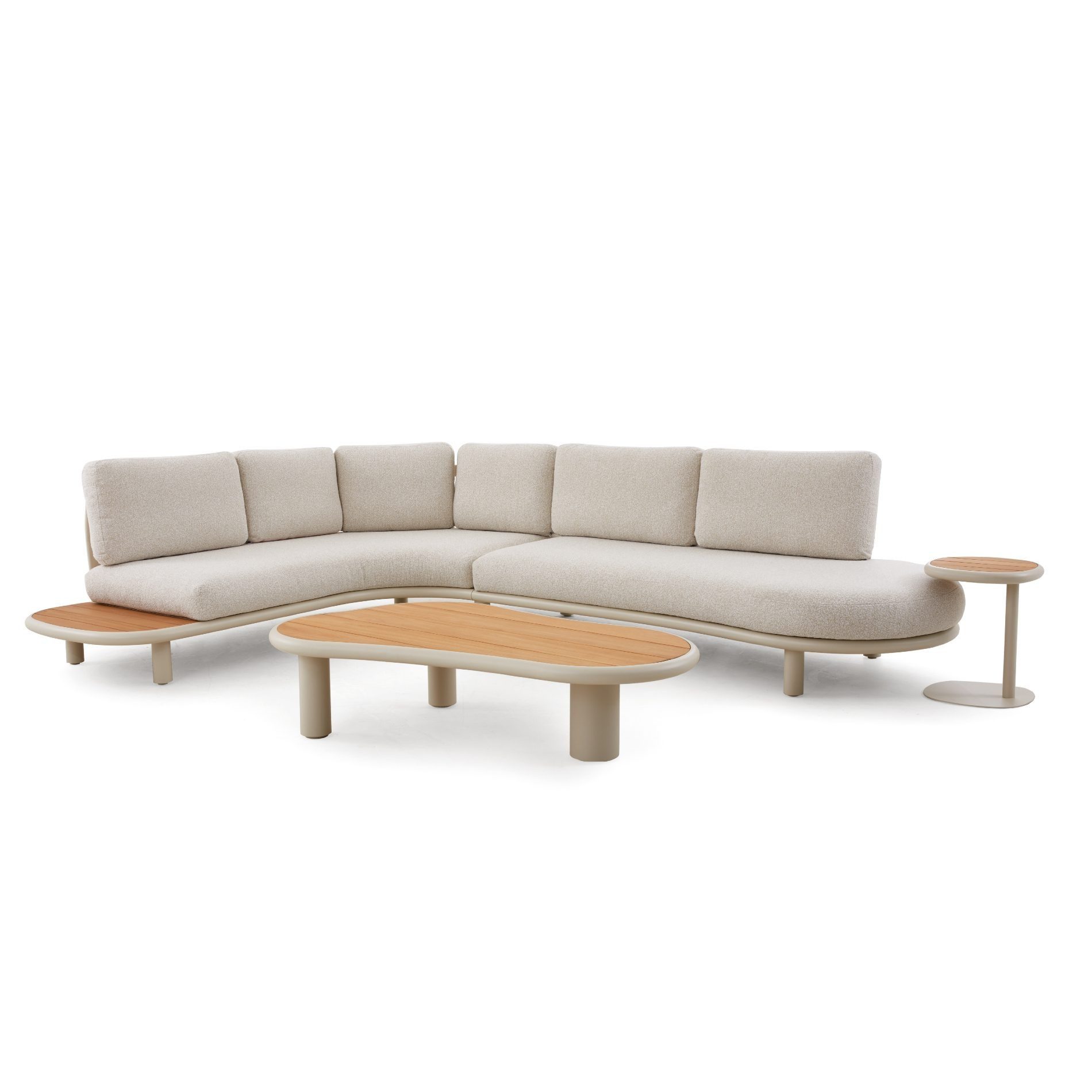 CASA DOMA Gartenlounge-Set Montella, Outdoor-Lounge mit Teakholz, Organic Design, (Loungegruppe, 4-tlg., Bouclé-Polster aus Olefin-Stoff), inkl. Loungetisch & Beistelltisch