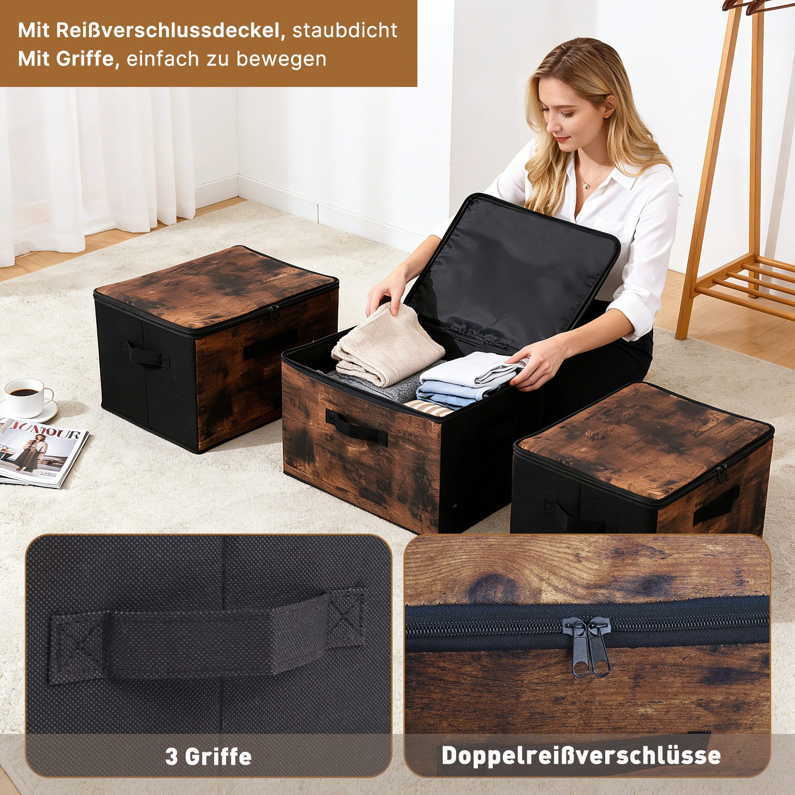 Sekey Aufbewahrungsbox Aufbewahrungsbox mit Deckel aus Vliesstoff Faltbare Stoffboxen, Faltbox Organizer für Kleidung Aufbewahrungsboxen für Schrank Regal