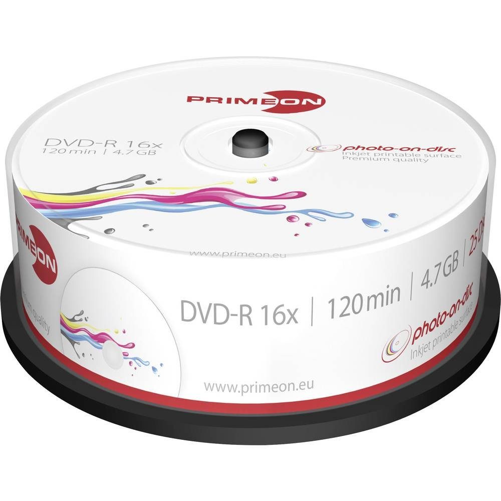 PRIMEON DVD-Rohling DVD-R 4.7GB 16x Photo-on-Disc 25er Spindel 2761205, Bedruckbar