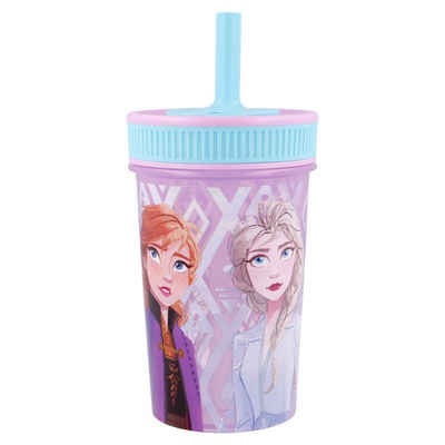Disney Frozen Kinderbecher Elsa & Anna, Kunststoff, auslaufsicher mit weichem Silikon Trinkhalm 465 ml BPA frei