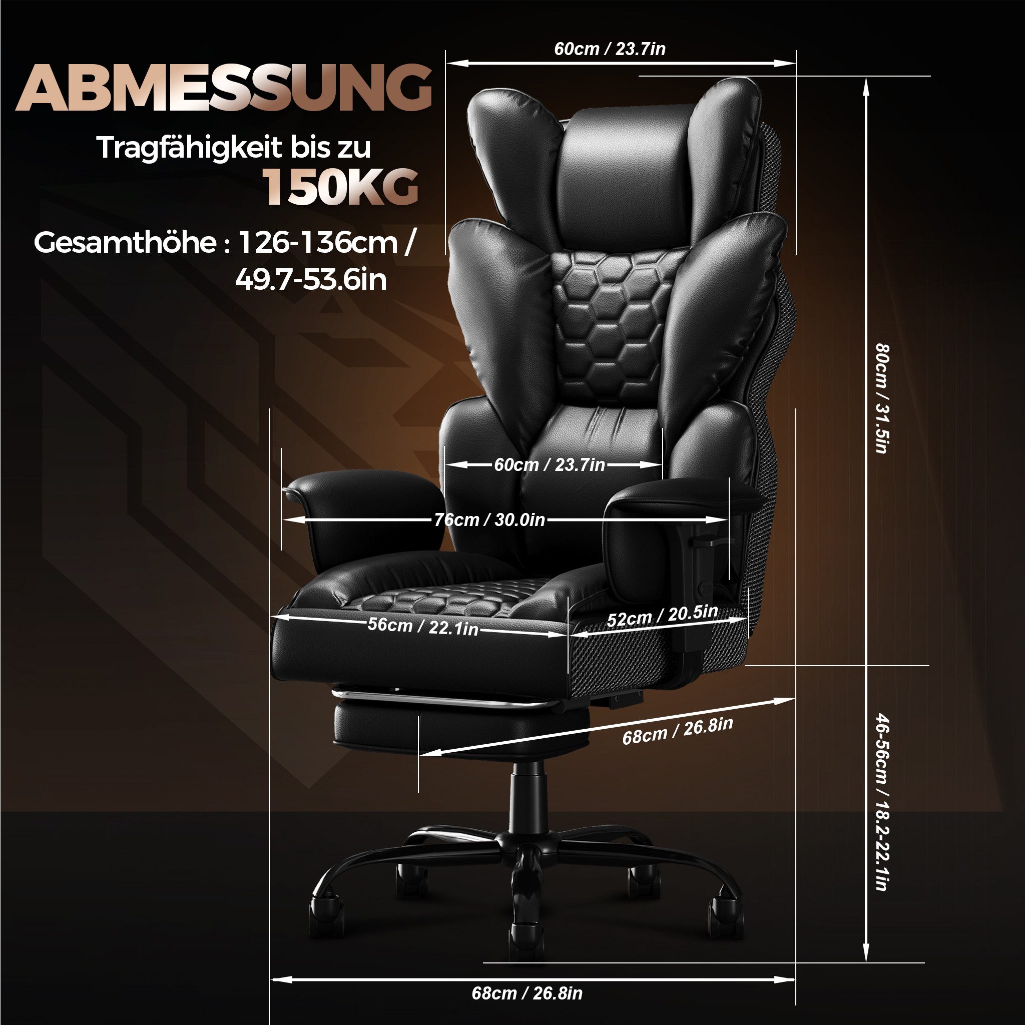 FIVMEN Bürostuhl Ergonomischer mit hoher Rückenlehne Chefsessel Chefdrehstuhl, Drehstuhl mit gepolsterten Armlehnen für Zuhause und Büro