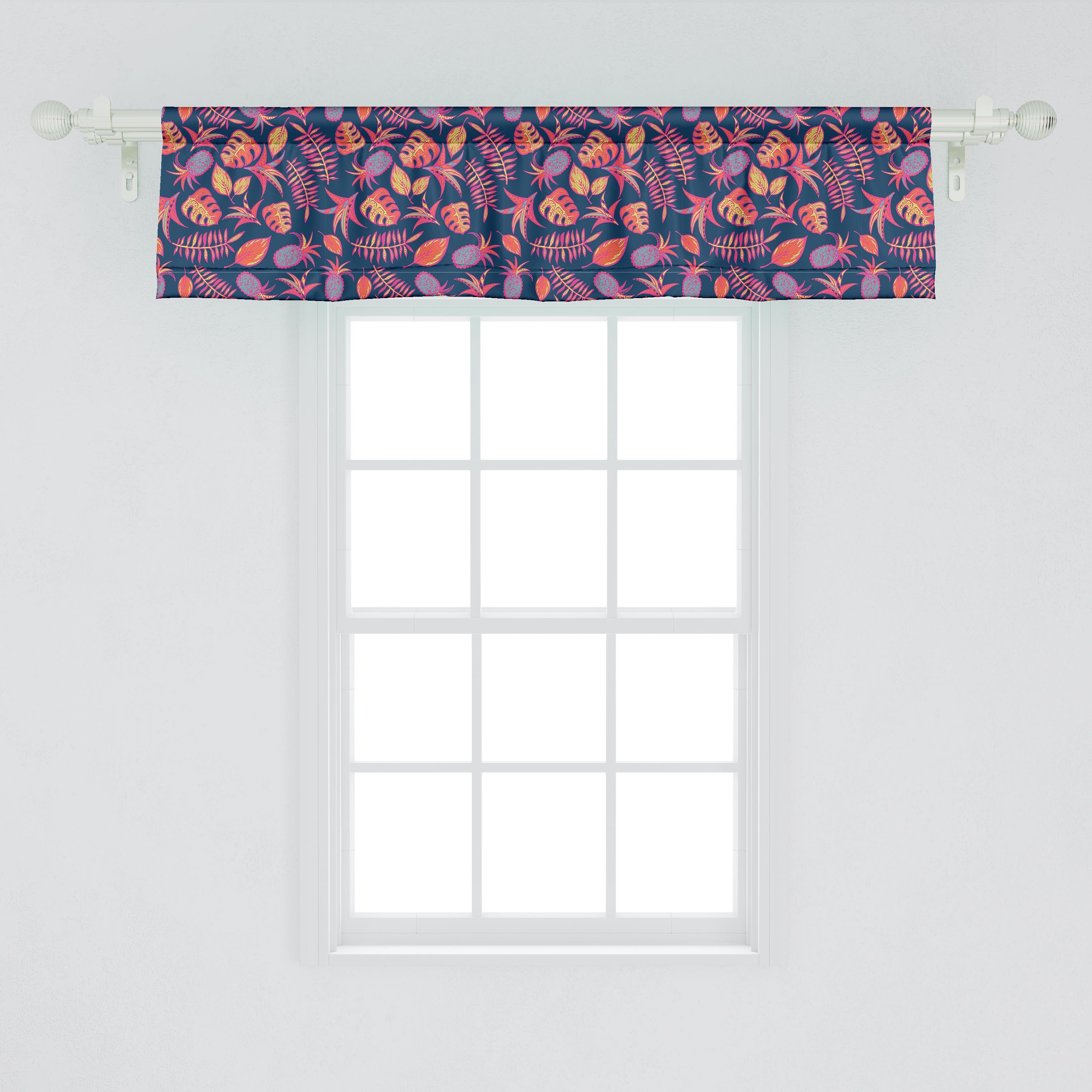 Scheibengardine Vorhang Volant für Küche Schlafzimmer Microfaser, Botanik Vintage Exotische Dekor Stangentasche, Abakuhaus, 80ern mit