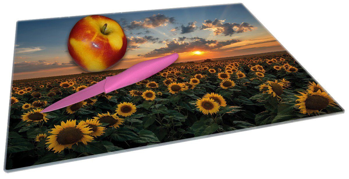 vor Gummifüße 4mm, ESG-Sicherheitsglas, Wolken 1-St), Sonnenblumenwiese Wallario Schneidebrett 30x40cm mit Sonnenuntergang, (inkl. rutschfester