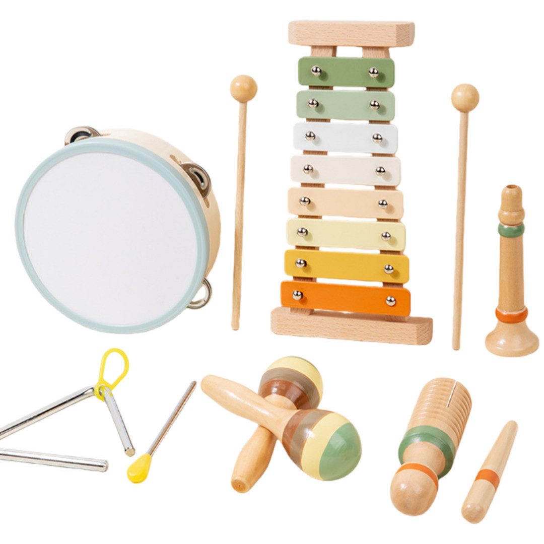 FOUORTUNATE-BEE Klopfbank Holz-Musikinstrumente Set für Kinder mit Rasseln und Klangspiel, Musikspielzeug für Kleinkinder: Rhythmus, Klangspaß und Frühförderung