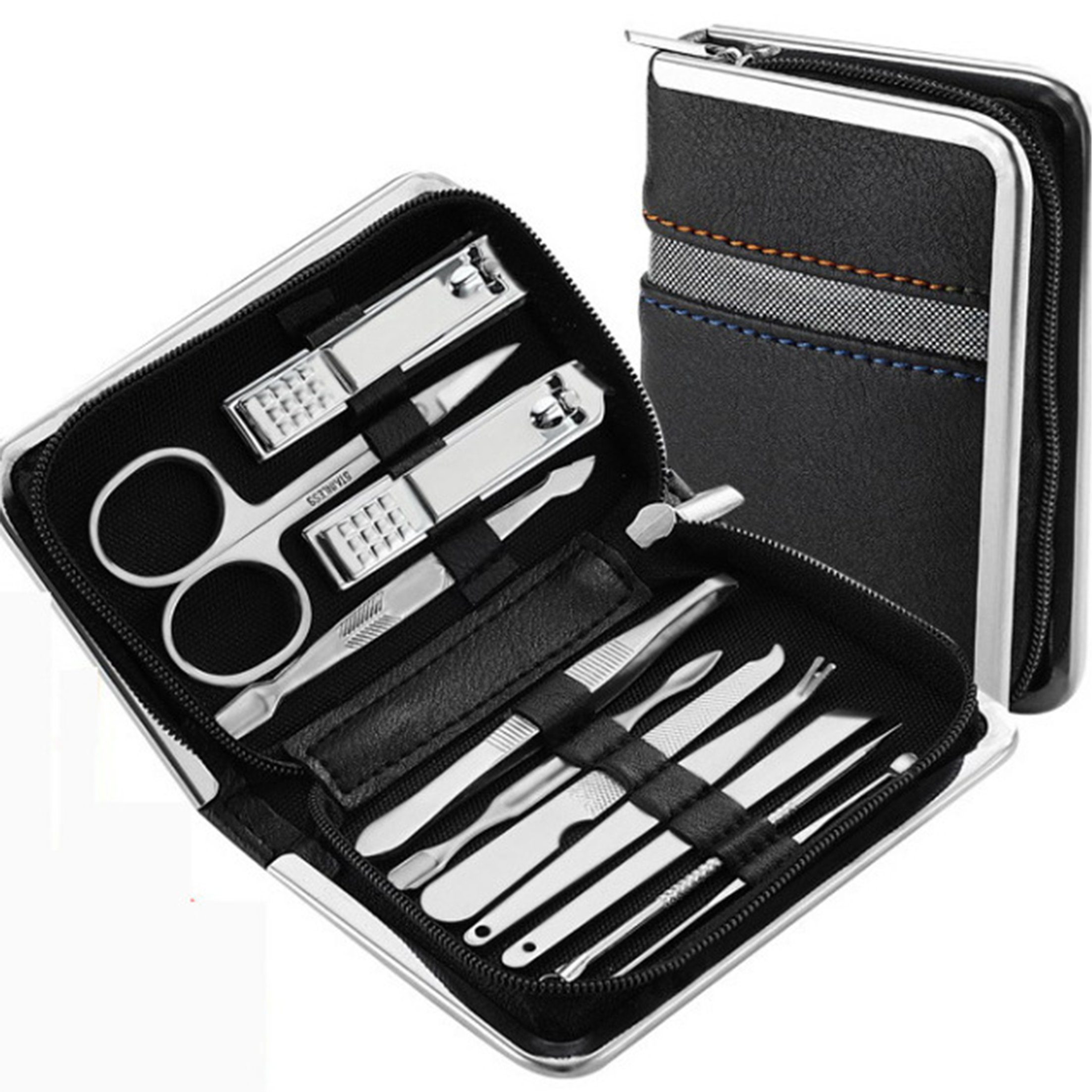 Scheiffy Nagelknipser-Set Nagelset mit Aufbewahrungsbox,Nagelpflegewerkzeuge aus Edelstahl, 11-tlg. schwarz
