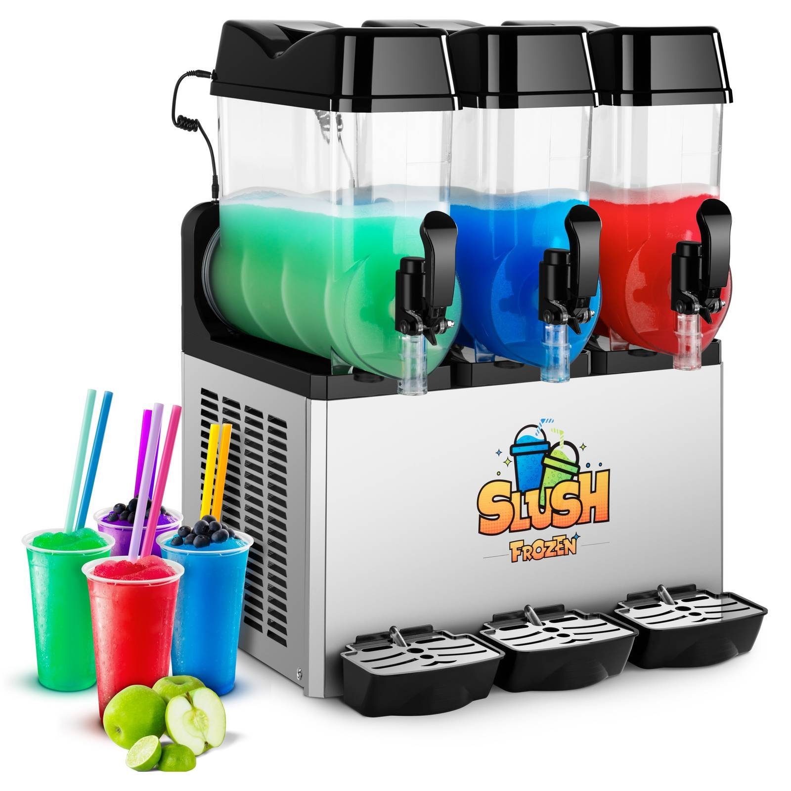 Royal Catering Slush Maker Slush Maschine Slushmaschine Eismaschine Gastronomie 3 X 12 Liter, Stahl, Kunststoff (Polycarbonat)