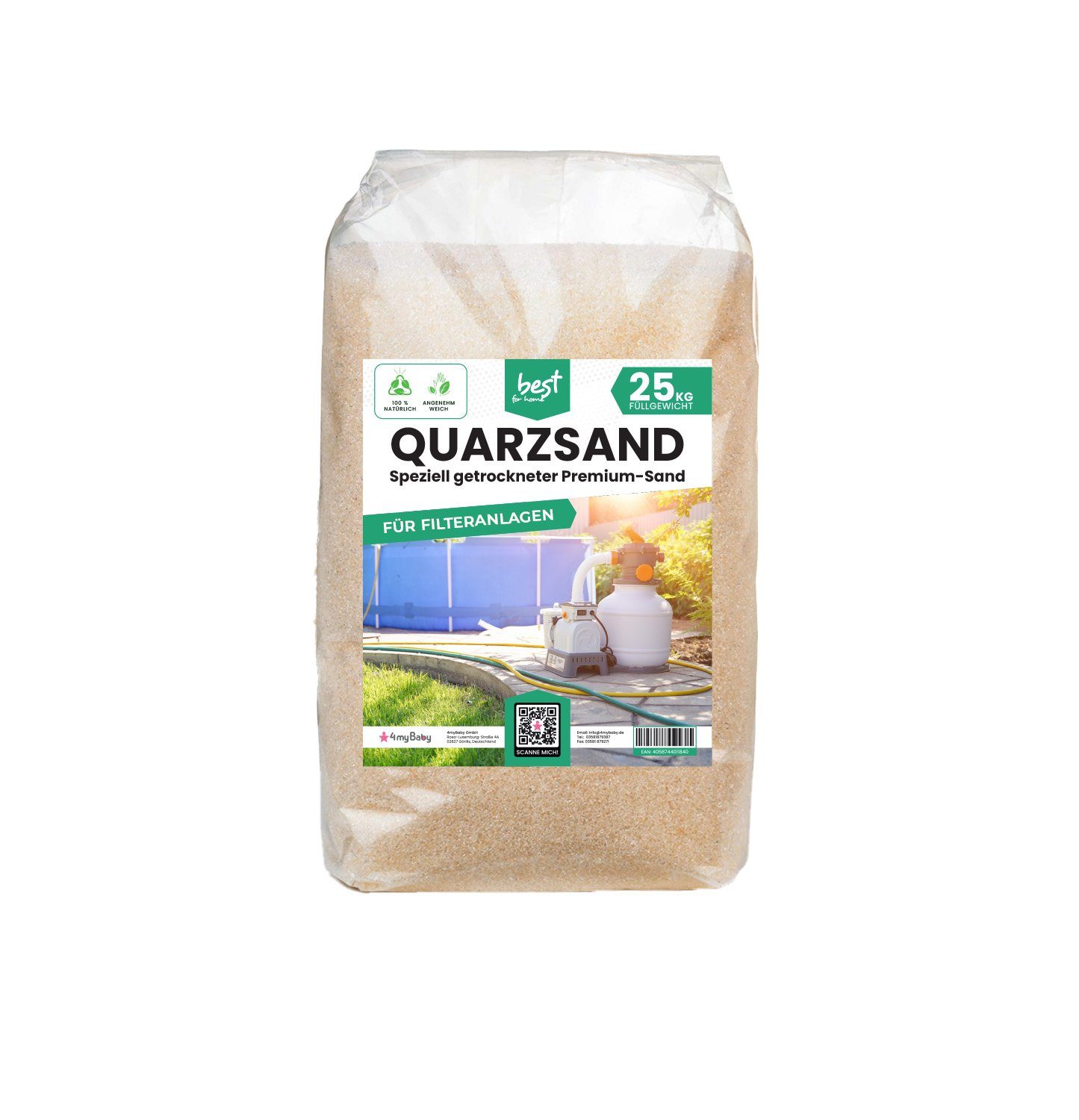 Best for Garden Quarzsand für Sandfilteranlage, feinkörniger Filtersand (0,4-0,8mm) (Ideal für Pool, Schwimmbad, Swimmingpool), – Hochwertiger Sand für Filteranlagen. | Baustoffsande