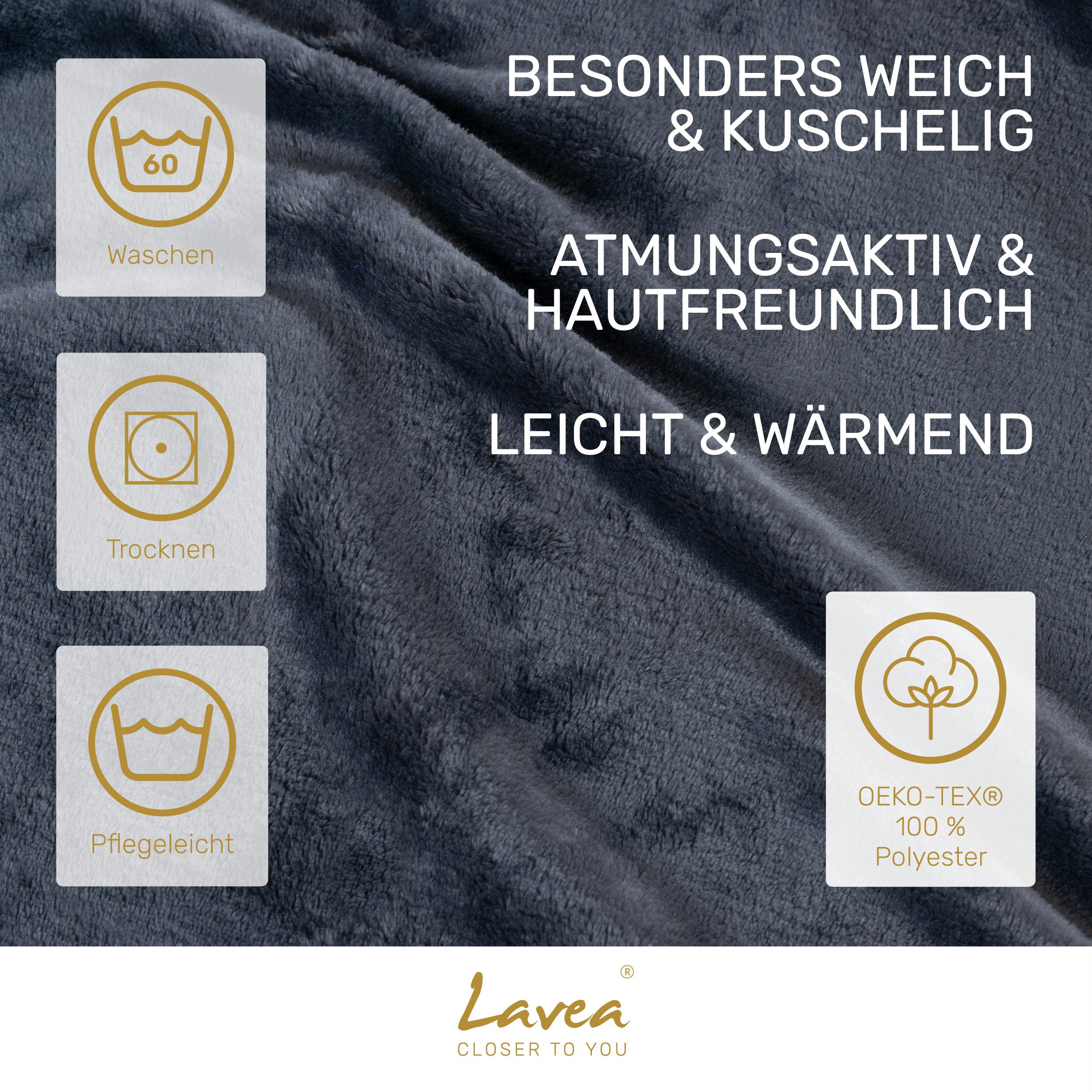 Wohndecke Kuscheldecke, Fleecedecke, Wolldecke flauschig und weich, Lavea, Sofadecke, Atmungsaktiv & Hautfreundlich, Decke