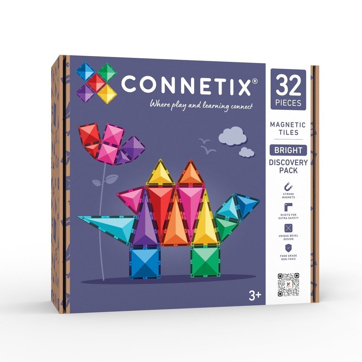 Connetix Bright Discovery Pack, 32 Teile, Einsteigerset, MINT, ab 3 Jahren Magnetspielbausteine