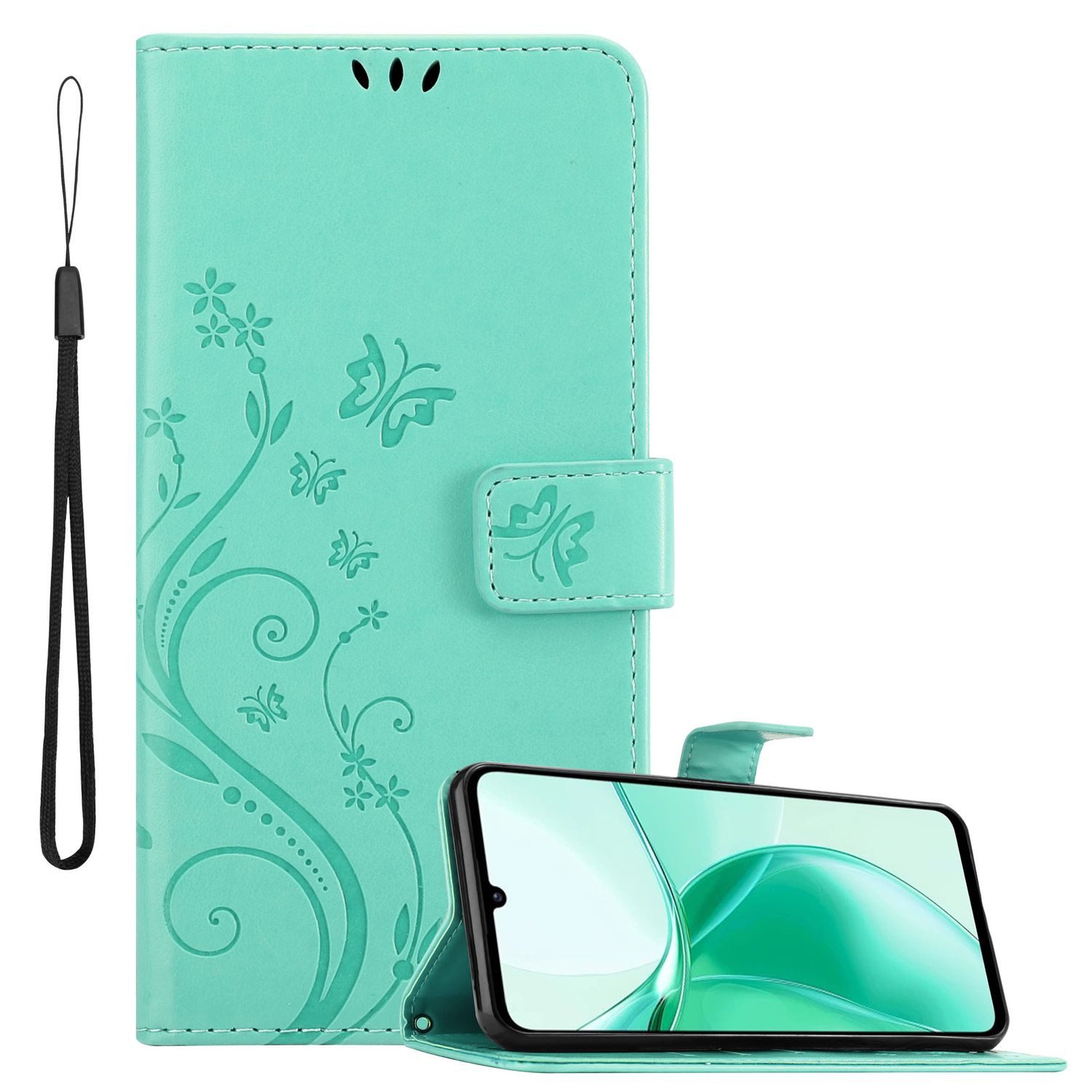 Cadorabo Handyhülle für ZTE Blade A35 / A55 Hülle ZTE Blade A35 / A55, Hülle Schutzhülle Blumen Flower mit Standfunktion Kartenfach Magnet