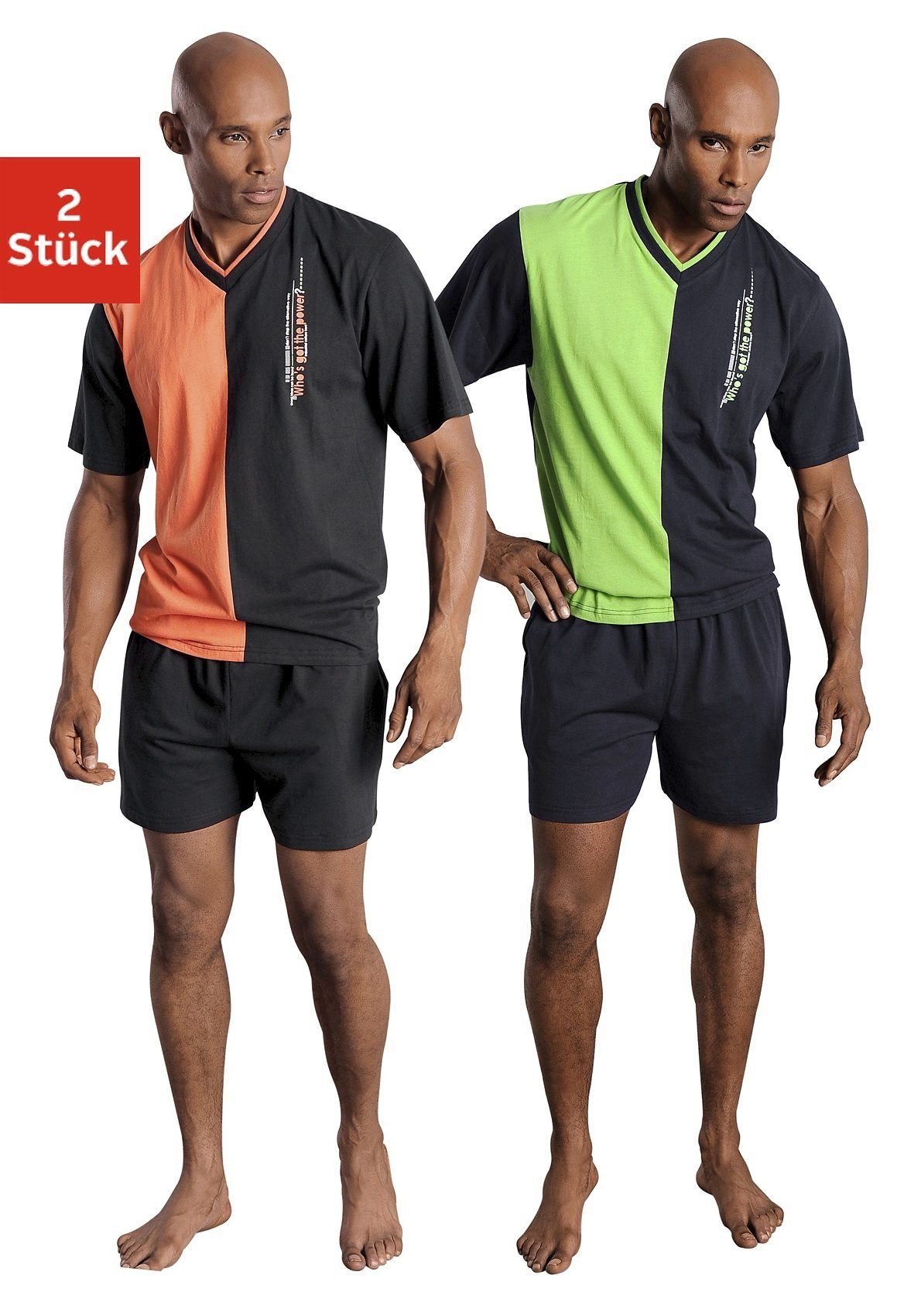 le jogger® Pyjama (Packung, 4 tlg., 2 Stück) mit 2-farbigem T-Shirt