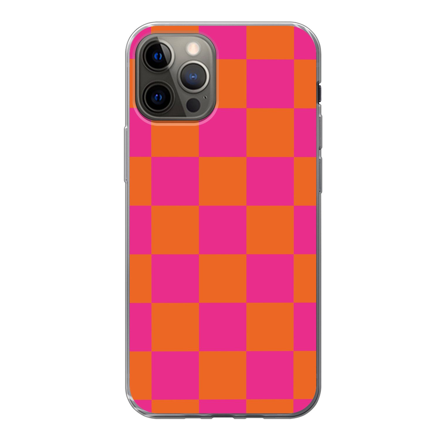 MuchoWow Handyhülle für Apple iPhone 13 Pro Schachbrettmuster - Orange - Rosa - Blöcke, Smartphone-Bumper, Print, Handy Schutzhülle Dünn