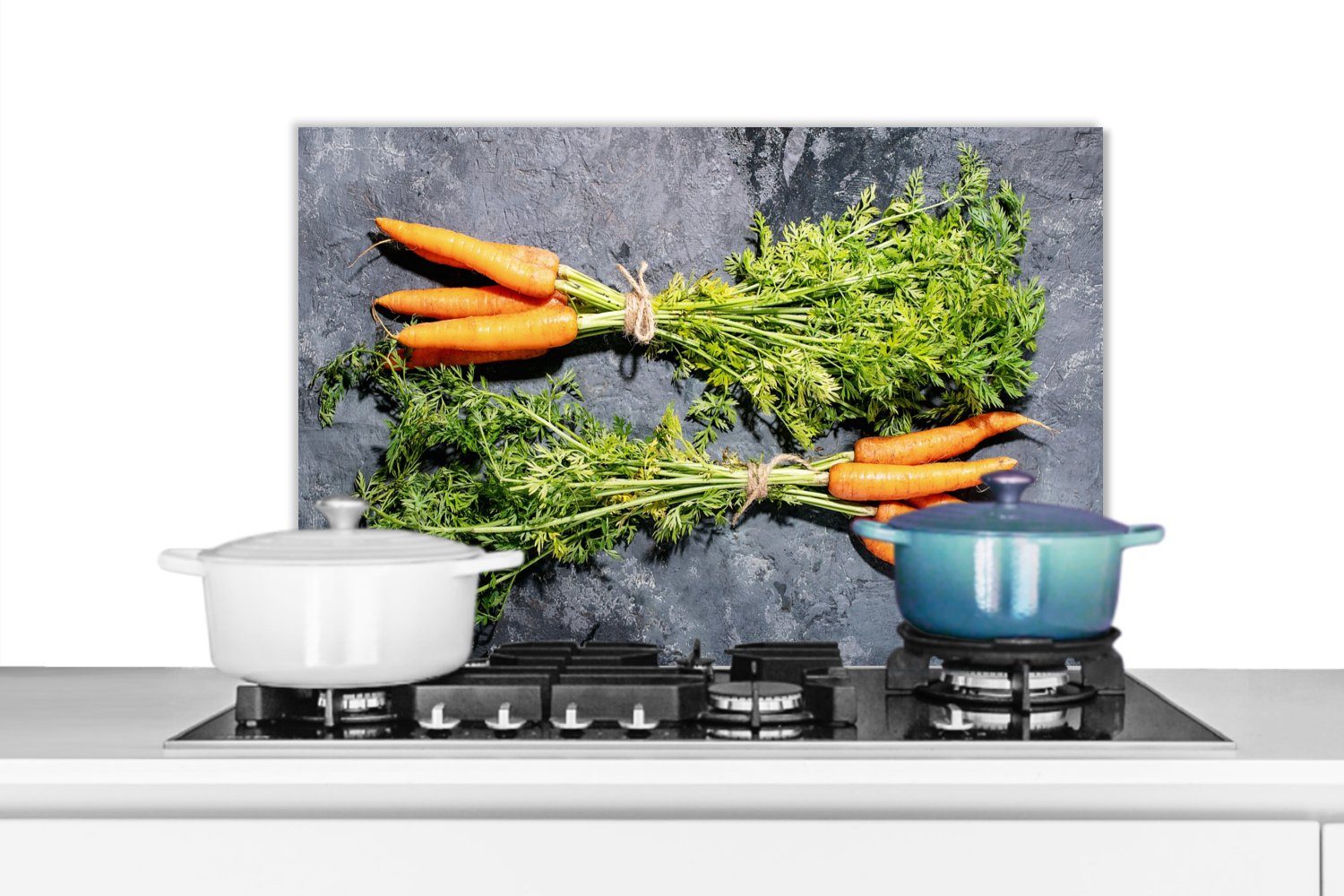 MuchoWow Küchenrückwand Karotte - Gemüse - Marmor - Industrie, (1-tlg), 60x40 cm, Herdblende aus Wandschutz, Temperaturbeständig küchen