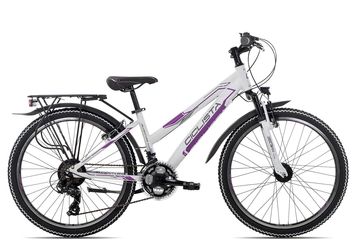 Ciclista Kinderfahrrad Adventure 18 24 Trapez, 18 Gang Shimano Tourney 18 Schaltwerk, Kettenschaltung, Kinderrad 24 Zoll Junge Mädchen weiß white violet grey