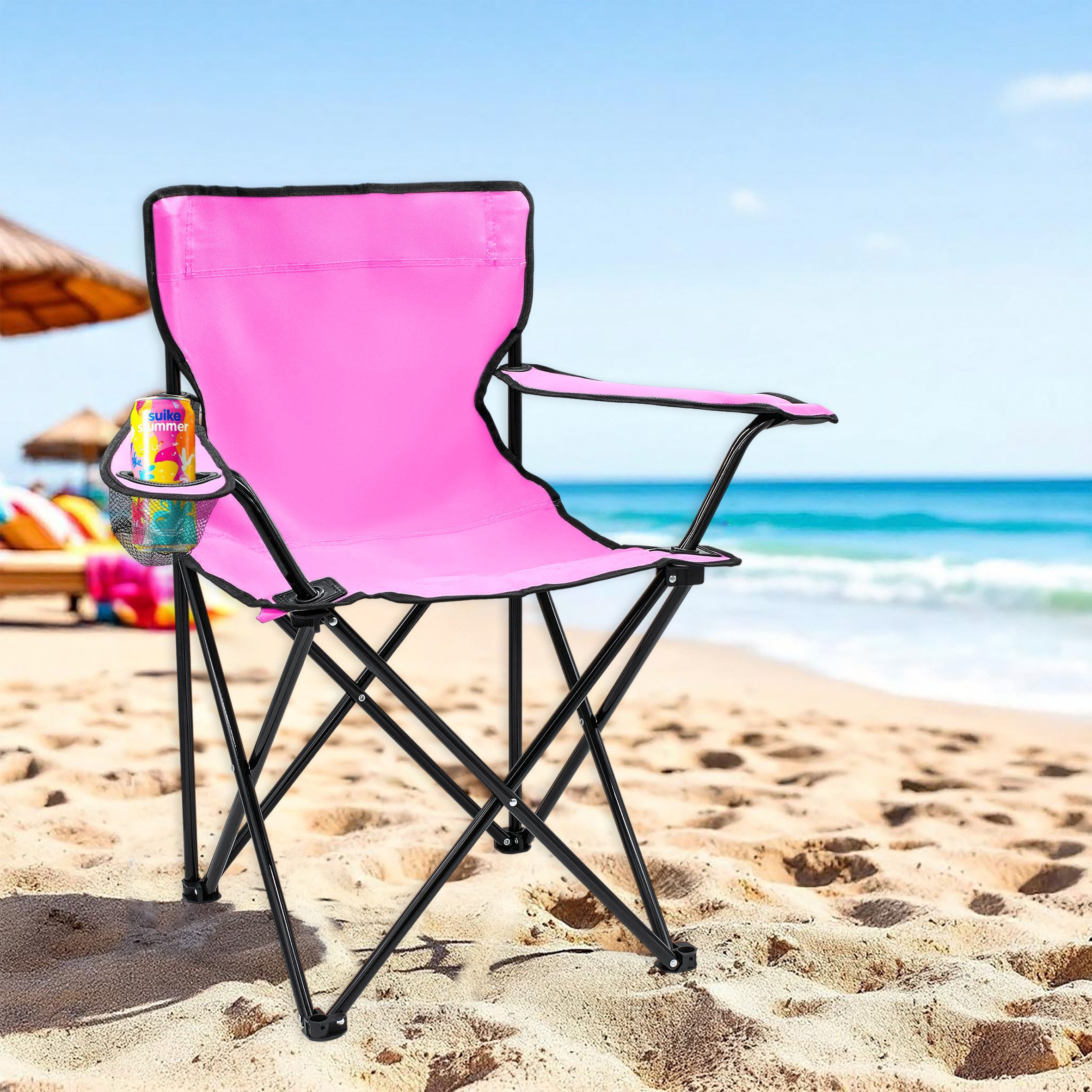 Spetebo Campingstuhl Campingstuhl mit Getränkehalter - pink (Stück, 1 St), Camping Strand und Garten Klappstuhl mit Tragetasche – Bild 5 von 5