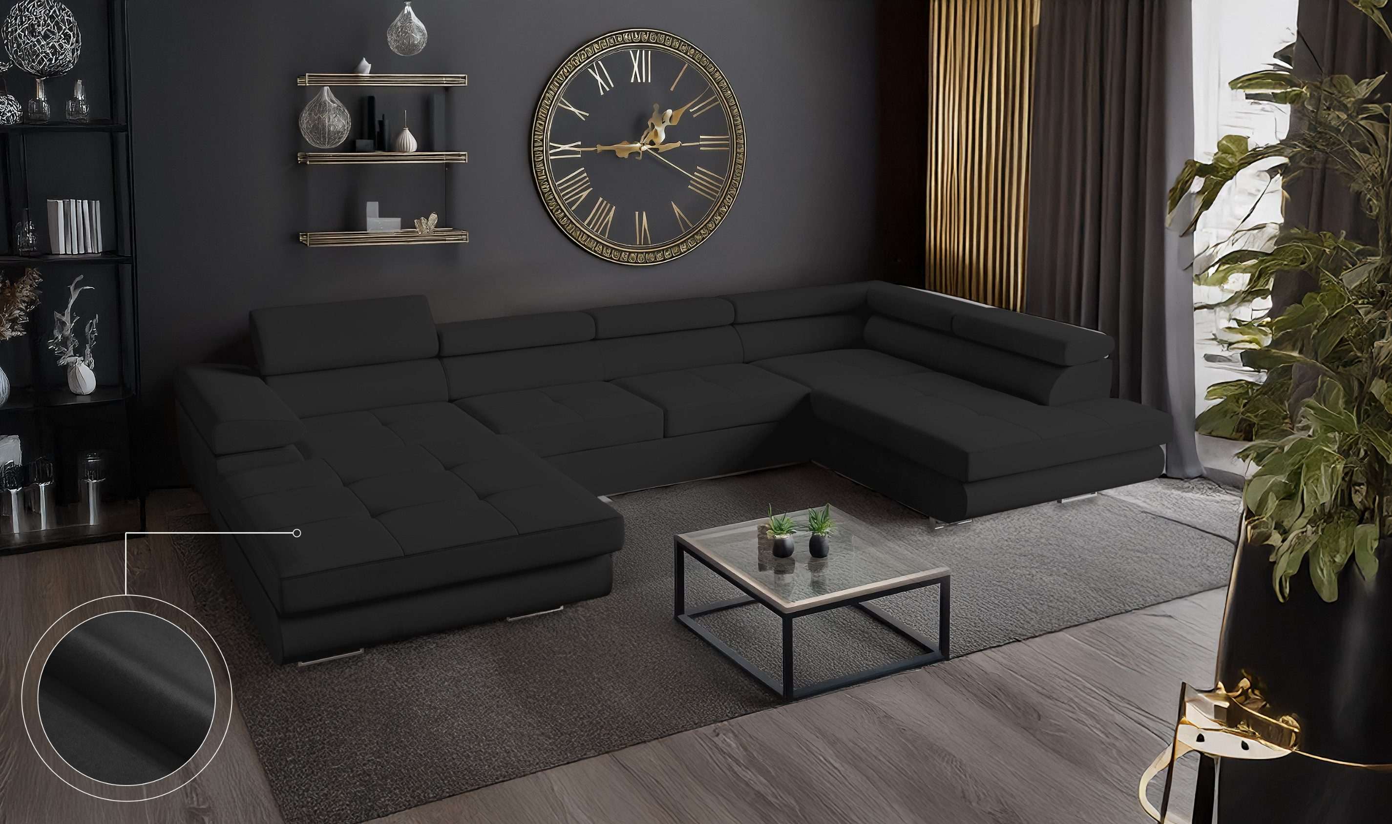 Goldstoff Wohnlandschaft mit Schlaffunktion, Couch für günstig online kaufen