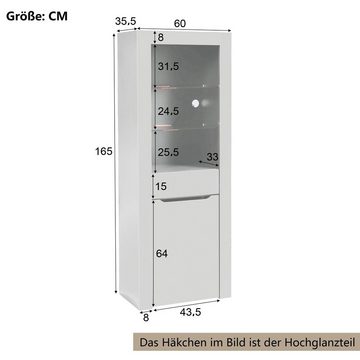 JOIVI Vitrine Vitrine, Bücherschrank mit LED-Leuchtung, Standvitrine mit Regalen