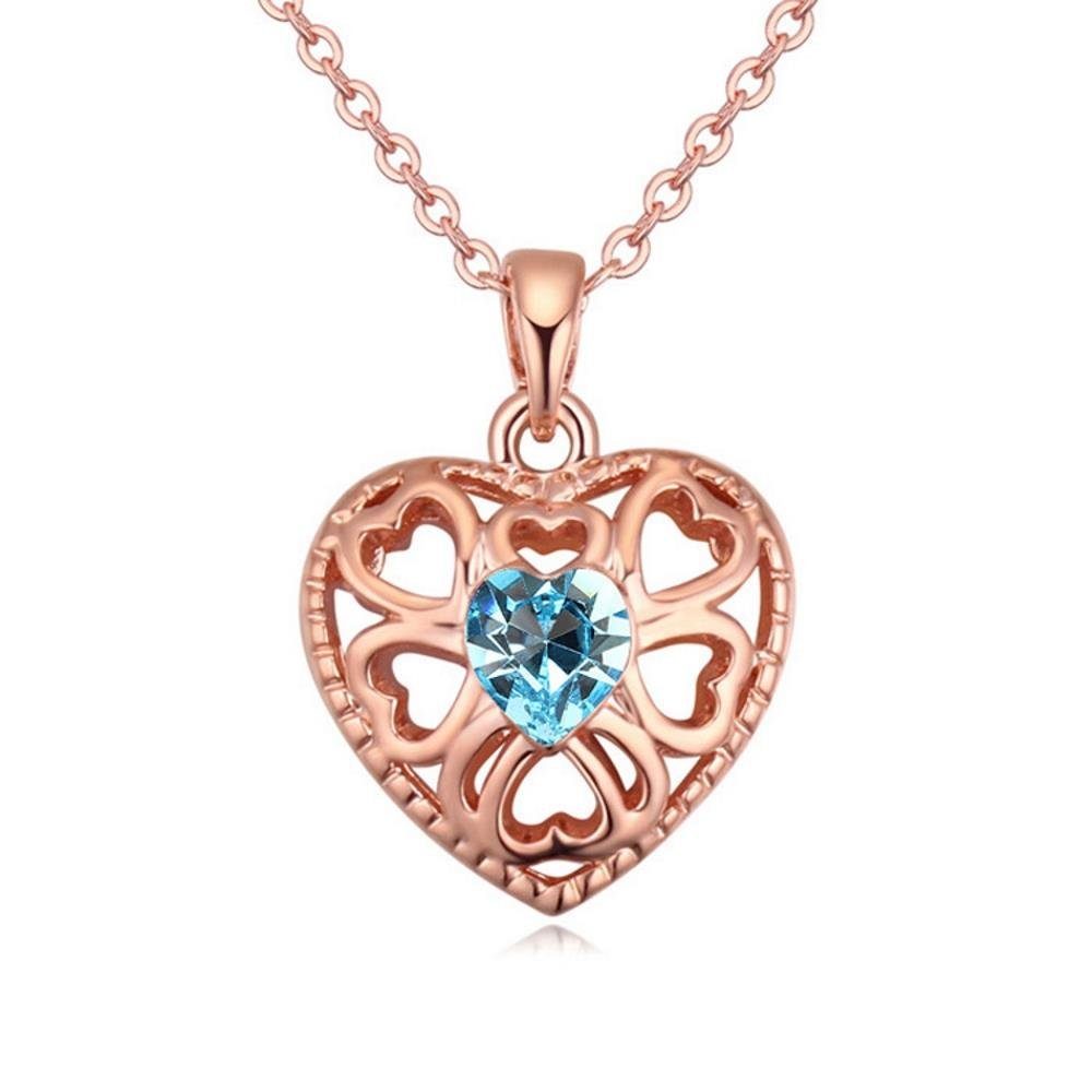 BUNGSA Ketten-Set Kette Blue Heart Rosegold aus Messing Damen (1-tlg), Halskette Necklace