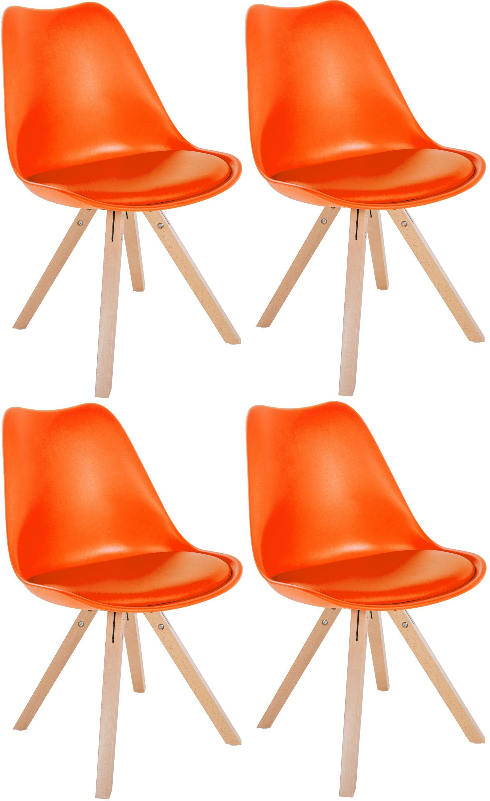 CLP Esszimmerstuhl Sofia Kunststoff (4er Set), gepolstert, Holzgestell orange