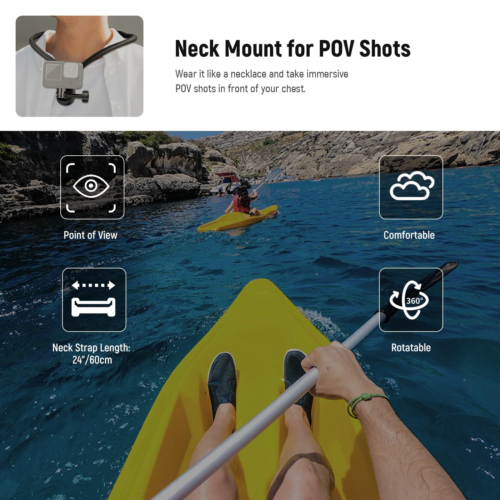 Neewer Action Cam-Halterung GP15 Magnetische Halshalterung für GoPro Hero 13 DJI Action 4 Insta360, (Packung, 1-tlg., flexible POV Action Kamera Halshalterungsadapter und Telefonhalter)