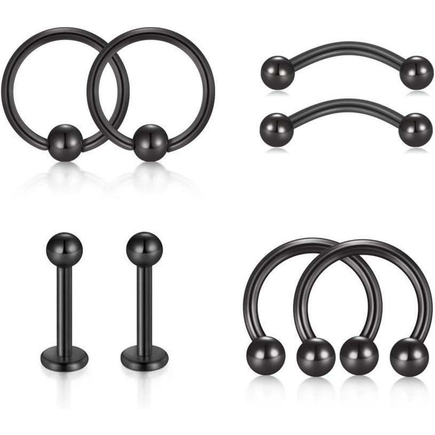 LuxusKollektion Piercing-Set VF VFUN 316L Chirurgenstahl Piercing Set 16G - Nasen Lippen