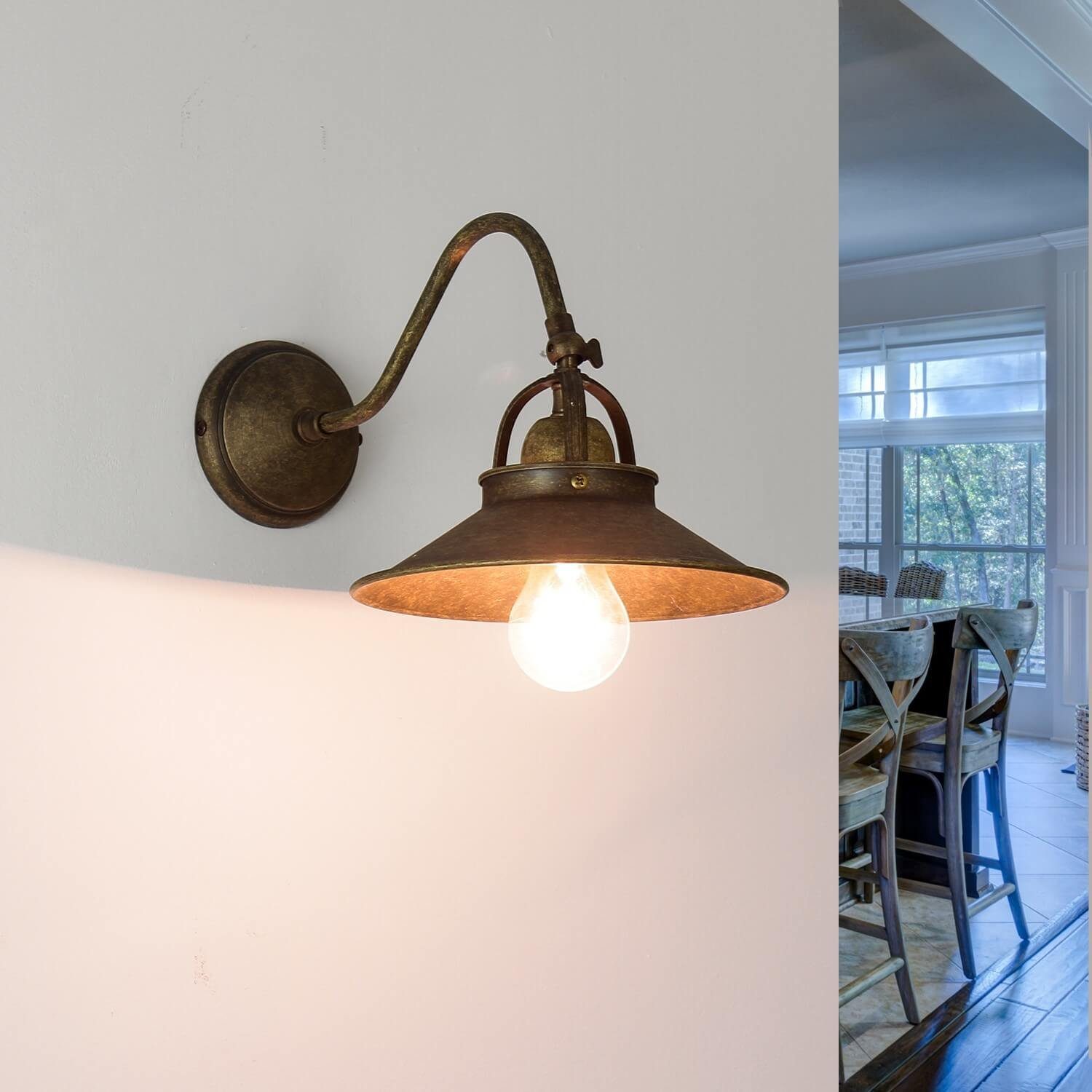 Wand Leuchte Antik Messing Holz Lampe Landhaus-Stil Beleuchtung Wohn Ess Zimmer 