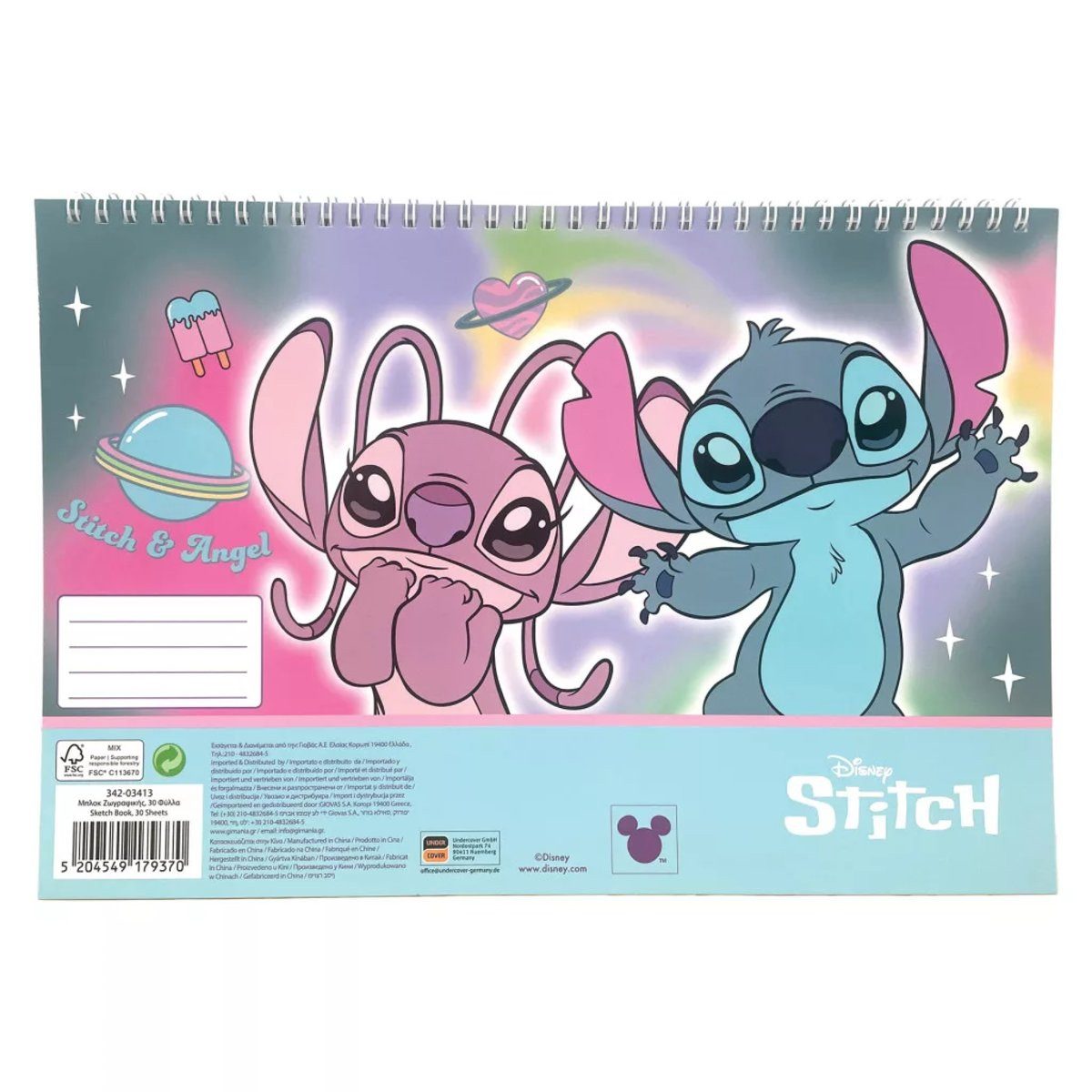 Disney Kreativset Disney Lilo und Stitch Universe A4 Spiral-Skizzenbuch, 30 Blatt