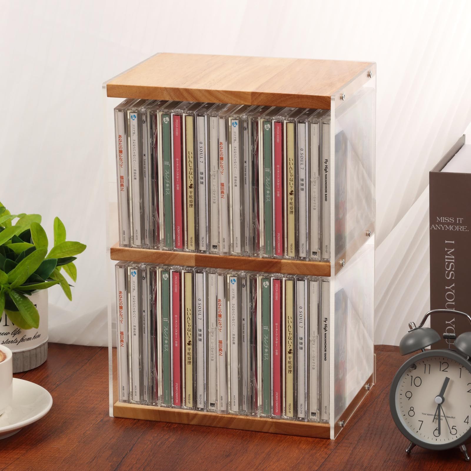 BlingBin CD-Regal 2-stufiger CD-Halter aus Holz und Acryl, Schallplatten Aufbewahrung, Schallplatten Aufbewahrung 1-tlg., Schreibtisch-Organizer für CDs, DVDs und Schallplatten, bis zu 40 CDs