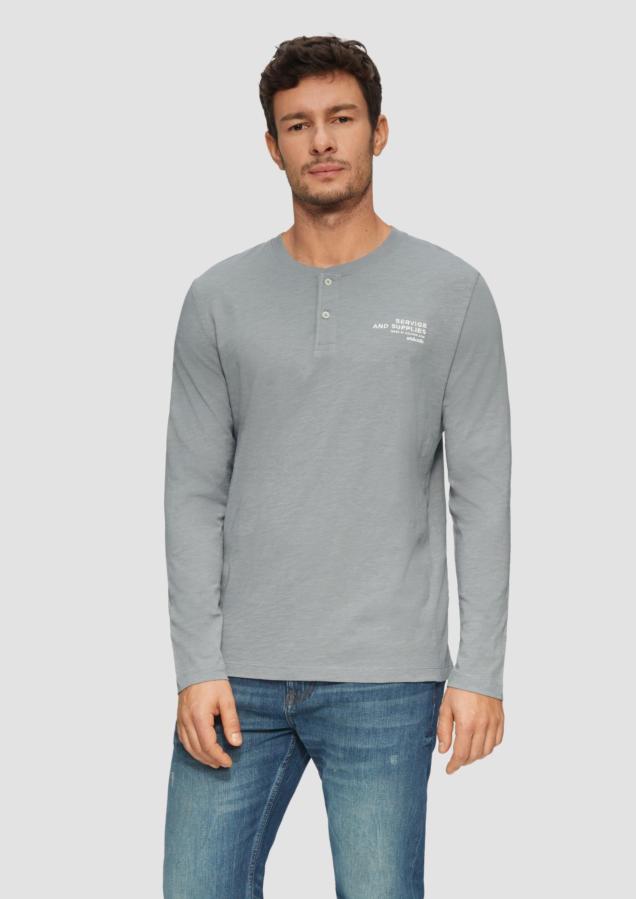 s.Oliver Langarmshirt T-Shirt Henley-Shirt mit Flammgarnstruktur günstig online kaufen